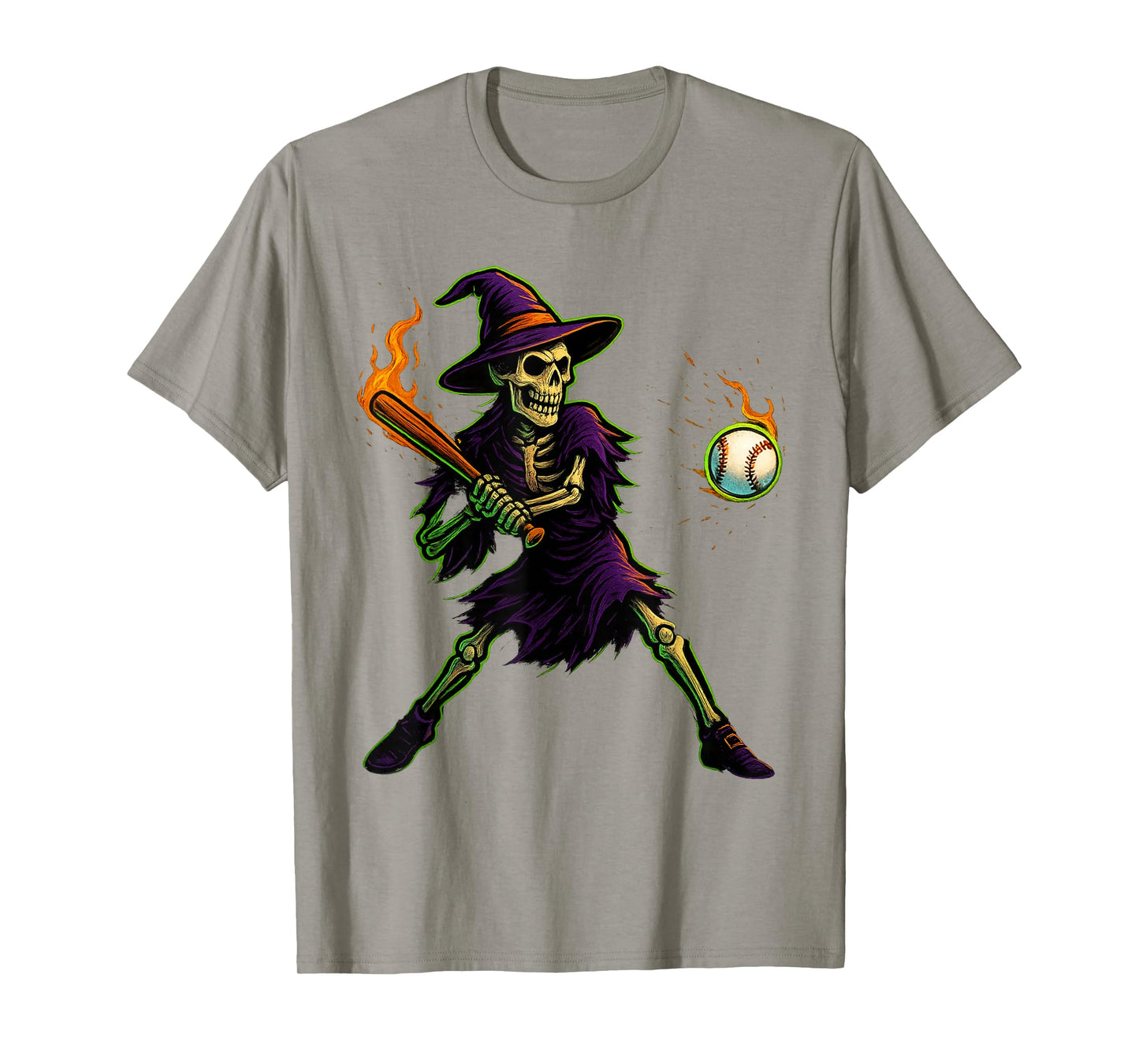 Funny Spooky Skeleton Halloween Skeleton Batting Baseball T-Shirt