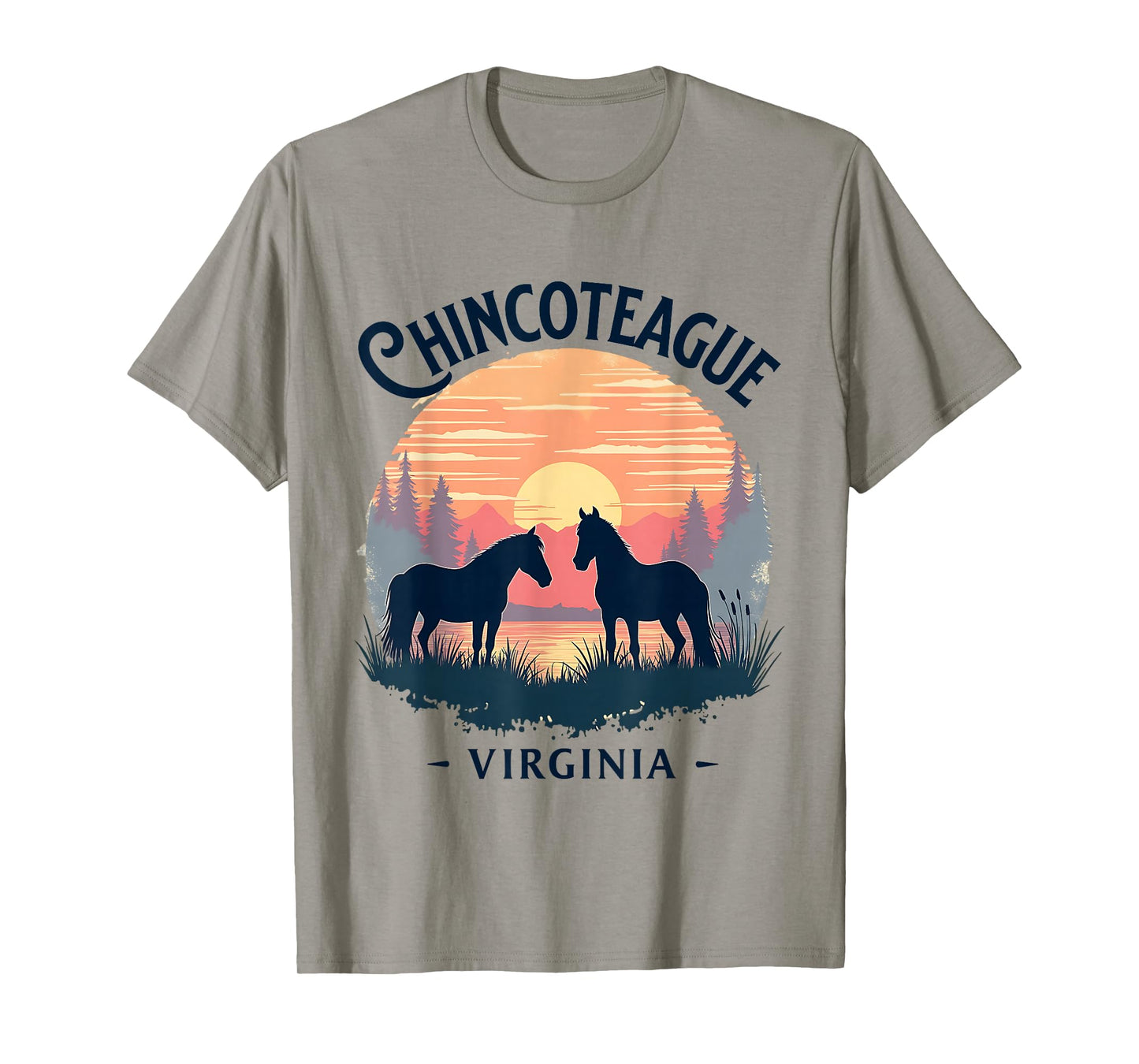 Chincoteague Virginia Scenic Sunset Horse Design T-Shirt