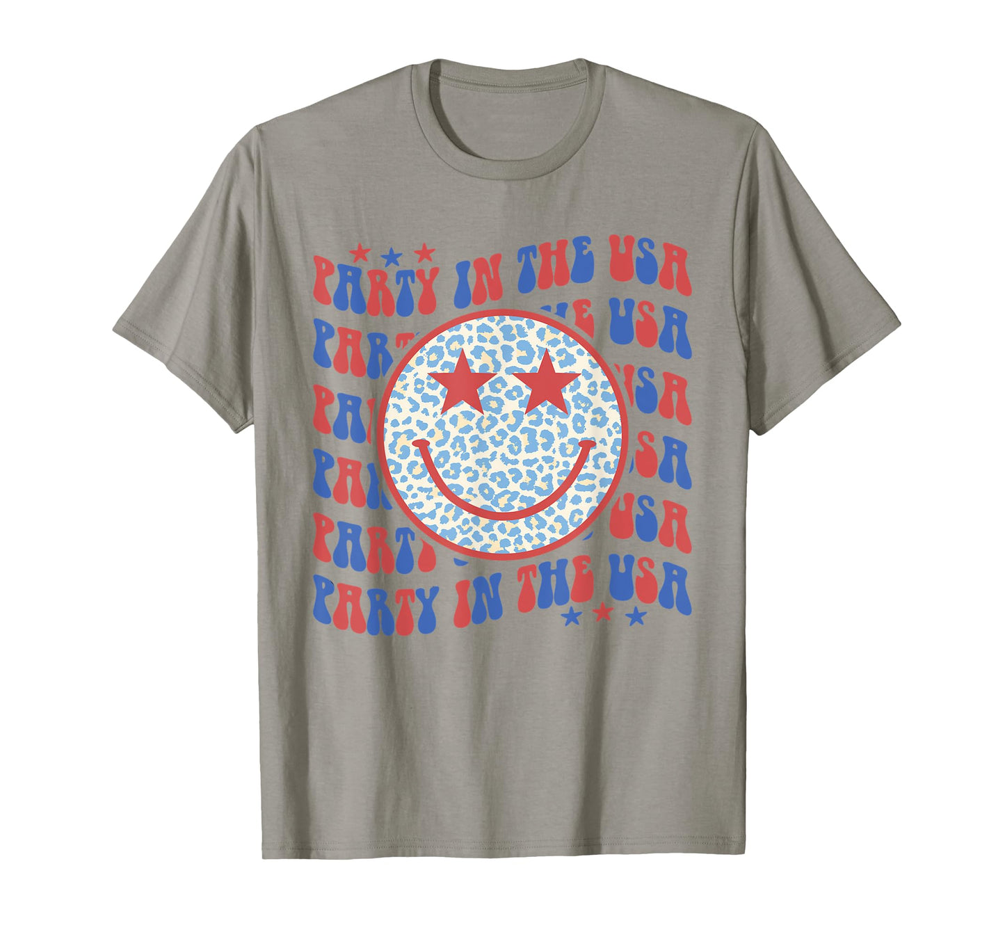Party In The USA Happy Face Leopard Pattern 4th Of July T-Shirt