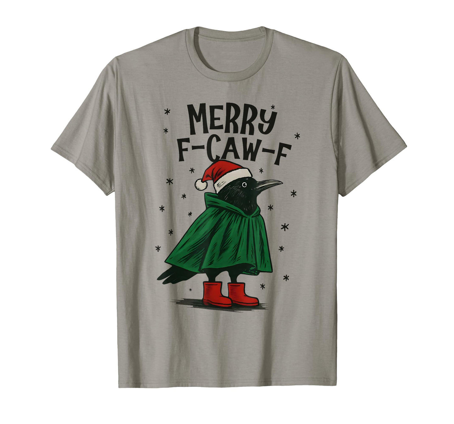Funny Christmas F-Caw-F Holiday Cute Black Bird Santa Hat T-Shirt