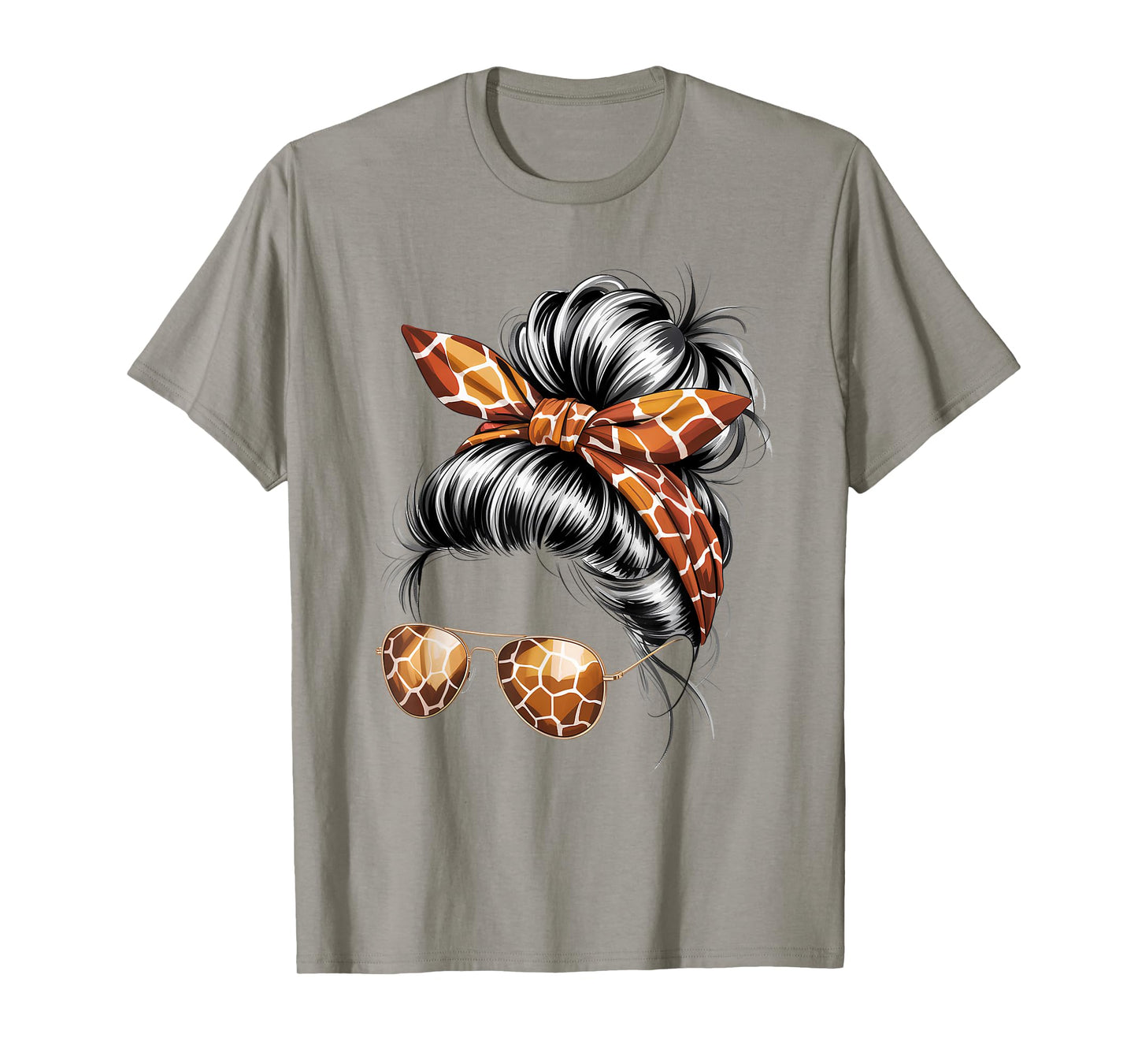 Mimi Life Hair Bandana Glasses Giraffe Print Mother's Day T-Shirt
