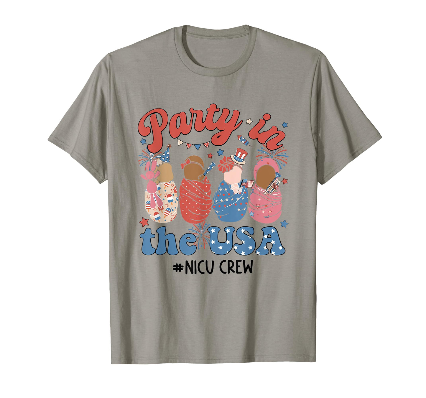 Retro Party In The USA NICU Crew 4th Of July NICU Nurse T-Shirt for Women Men