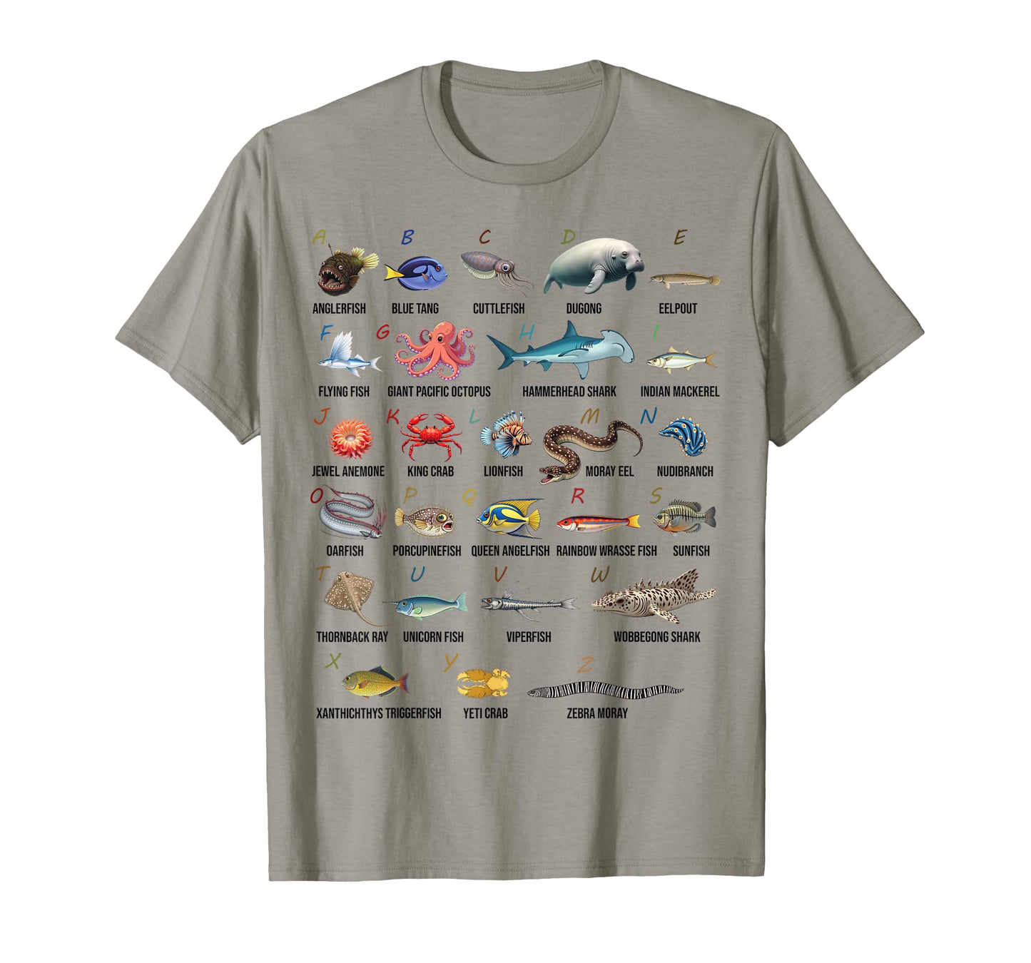 A-Z Ocean Life Alphabet Marine Creatures Exploration T-Shirt