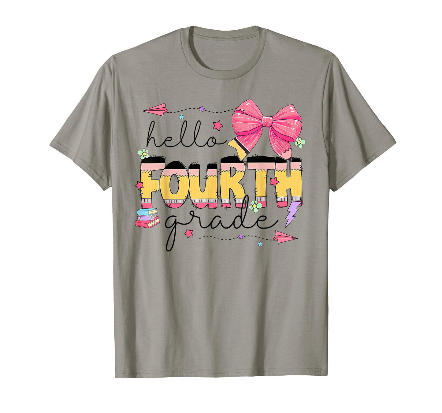 Back To School Hello Fourth Grade Teacher Coquette Bow T-Shirt