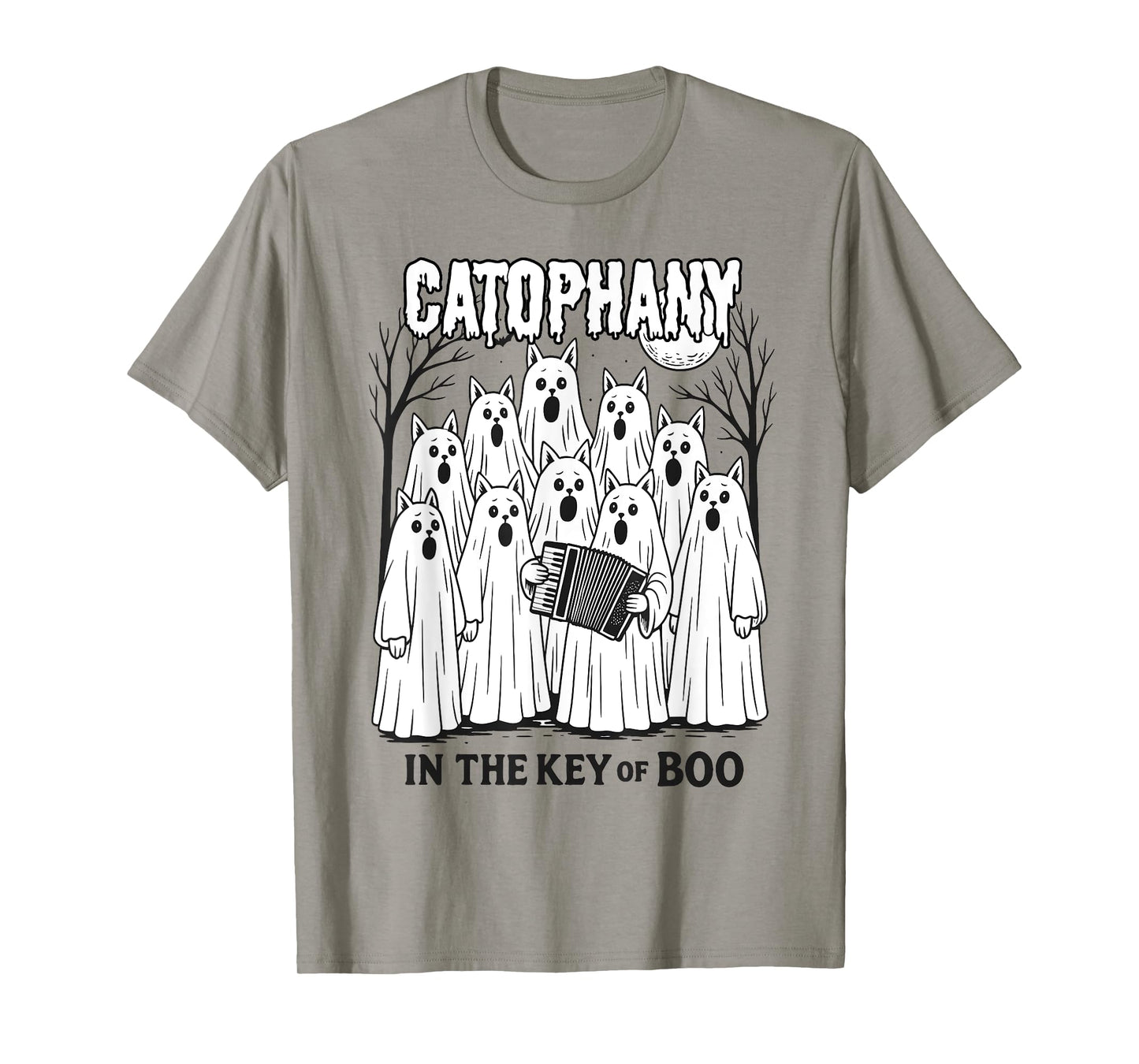 Cat Ghost Choir,Spooky Ghost Cat,Catophany in The Key of Boo T-Shirt