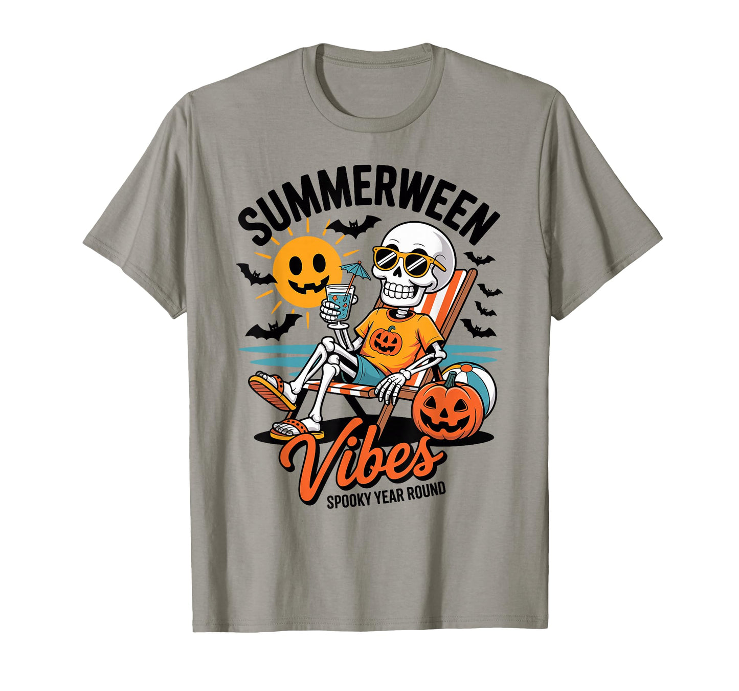 Summerween Vibes Skeleton on The Beach Spooky Year Round T-Shirt