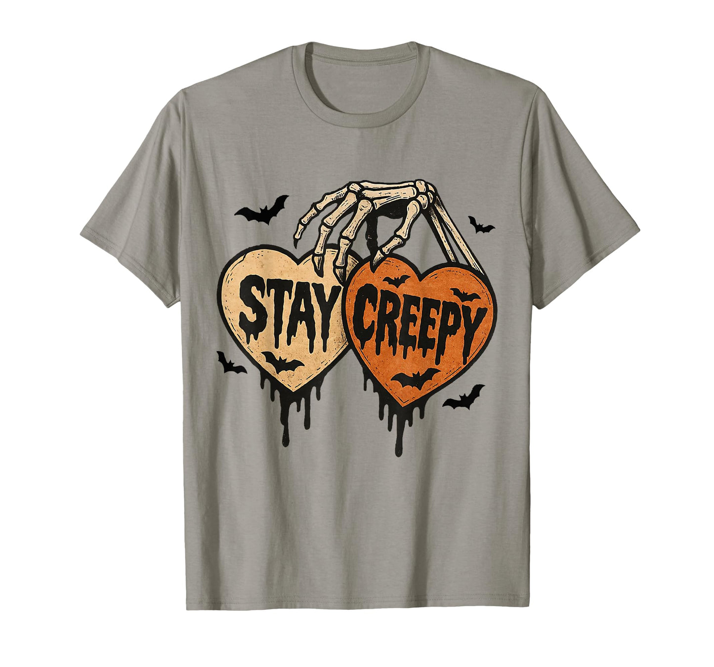 Stay Creepy, Dripping Heart Skeleton Hand Spooky Halloween T-Shirt