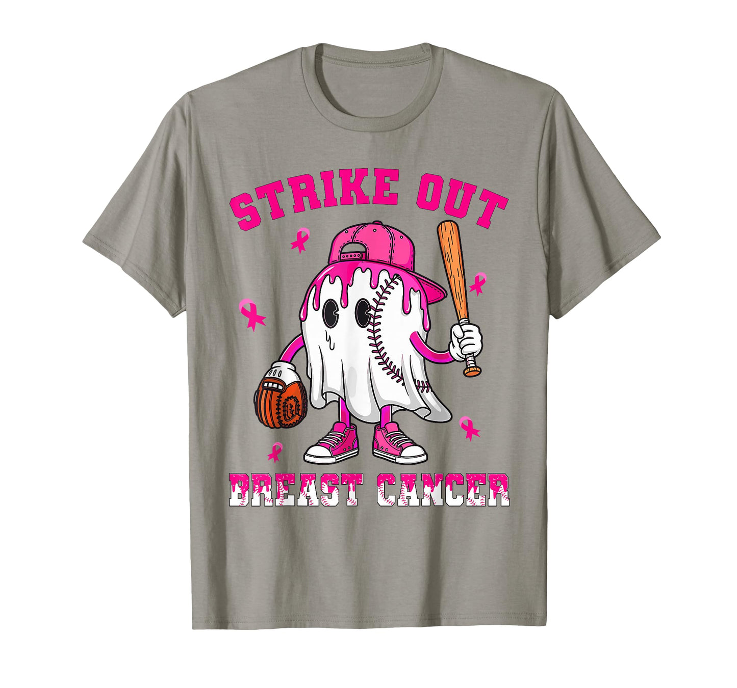 Strike Out Breast Cancer Shirt Boy Baseball Drip Pink Ribbon T-Shirt