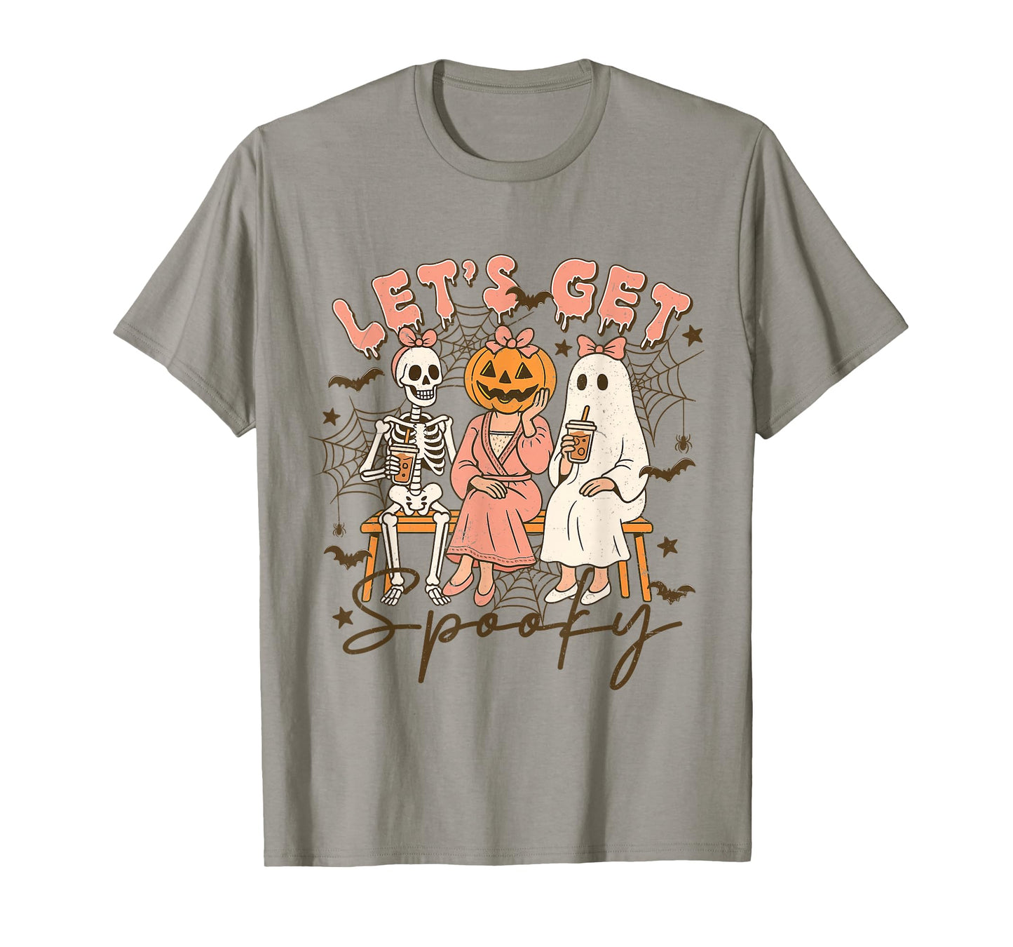 Retro Funny Let's Get Spooky Season Halloween Skeleton Ghost T-Shirt