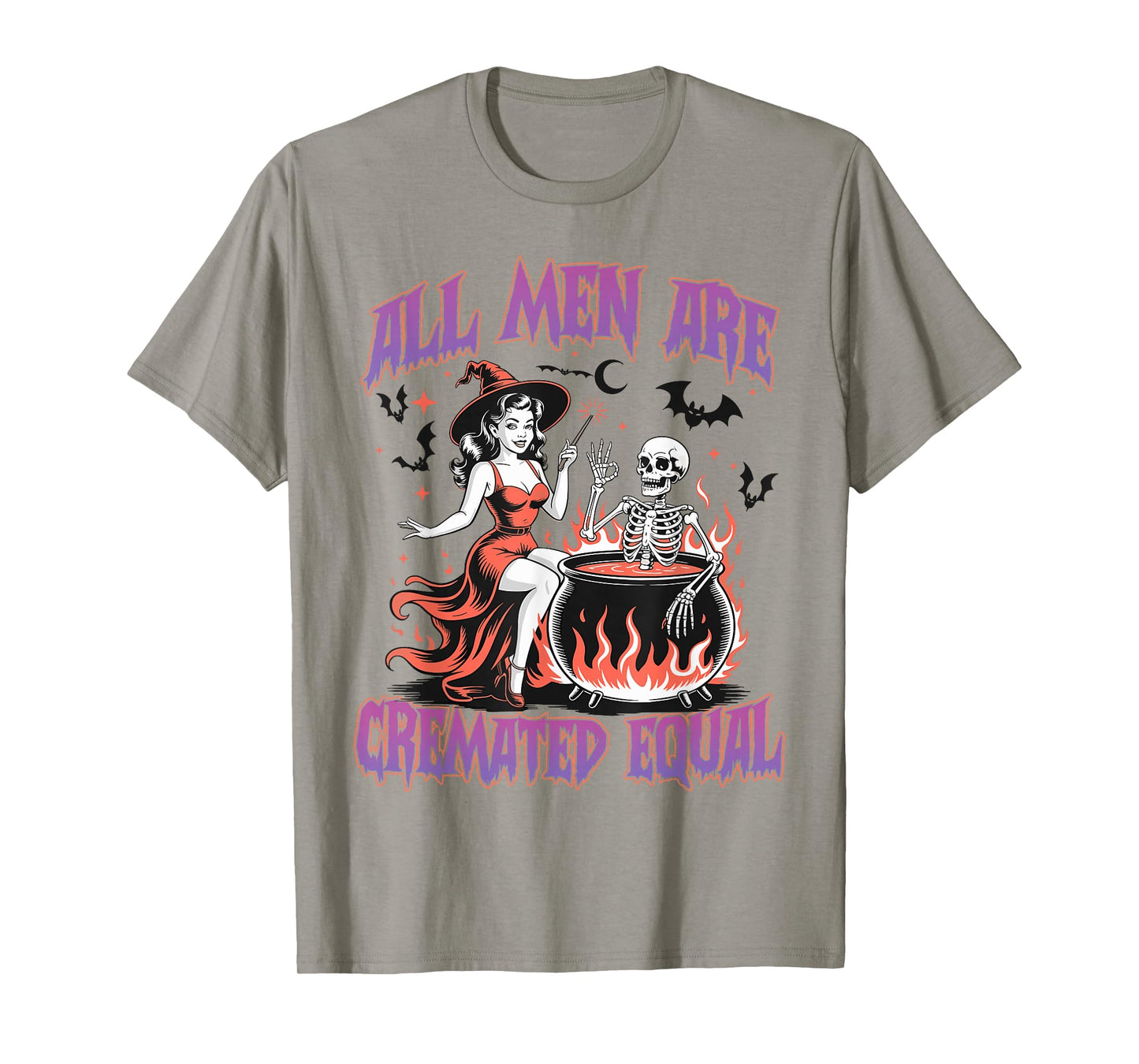 All Men are Cremated Equal Funny Halloween Witch Skeleton T-Shirt