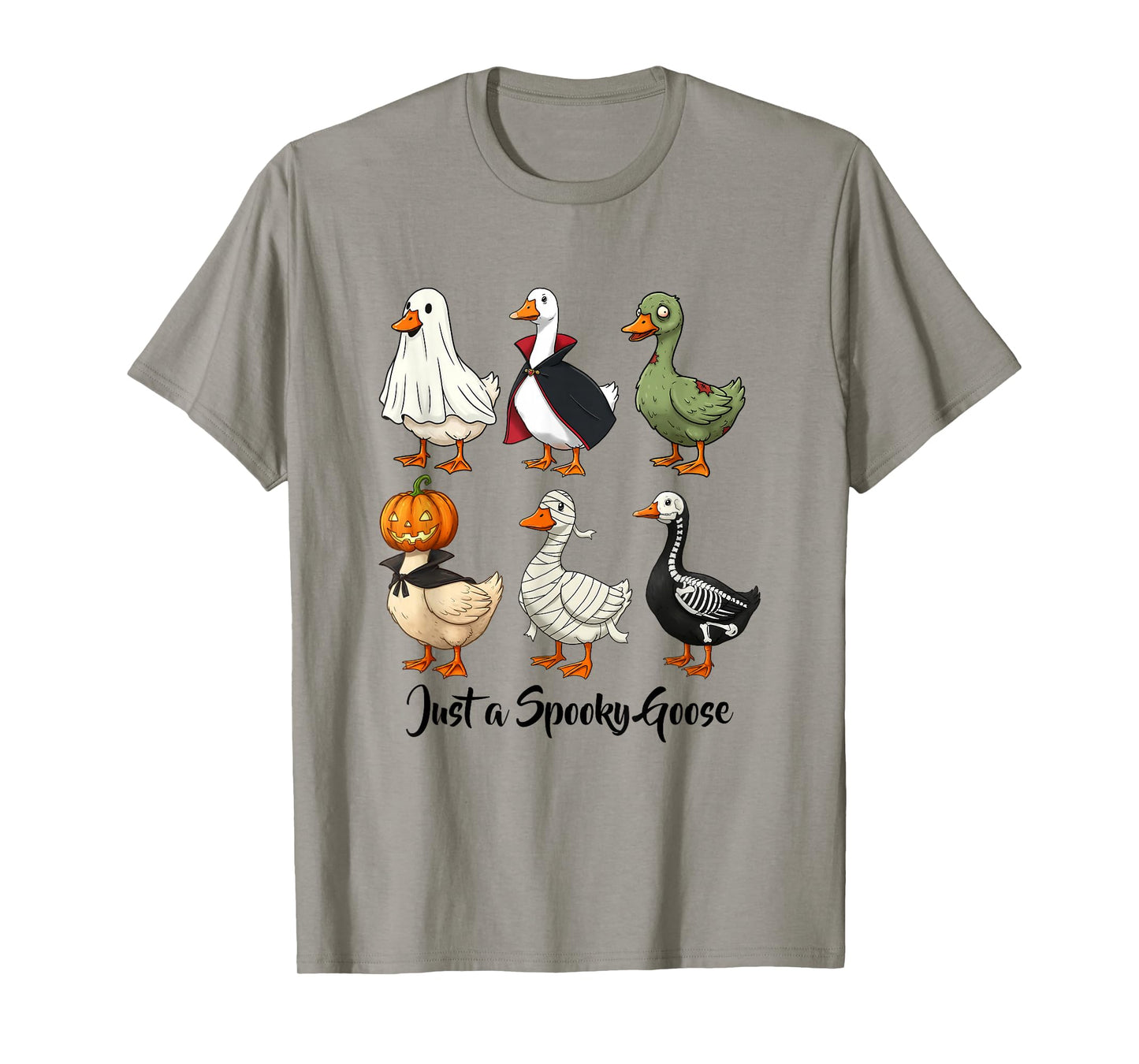 Just a Spooky Goose Funny Halloween Geese Skeleton Pumpkin T-Shirt