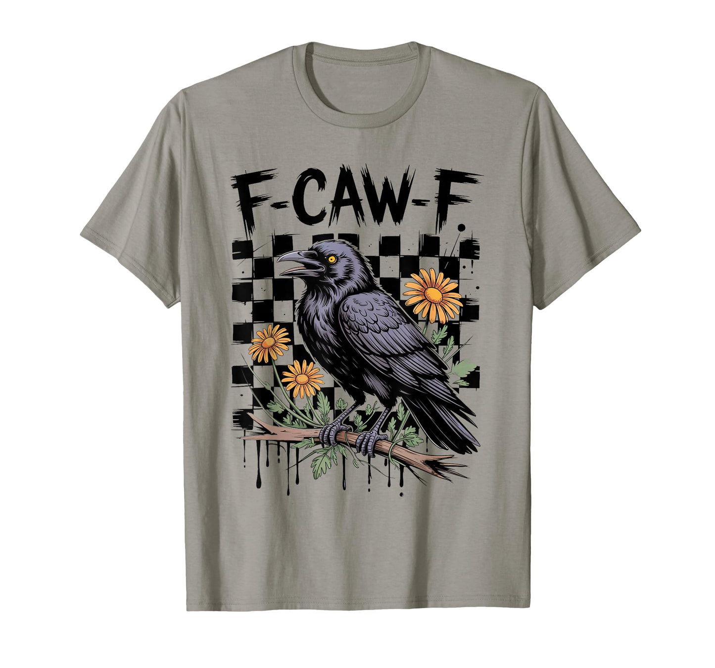 Black Crow F-Caw-F Funny Retro Bird Flowers Adult Humor T-Shirt