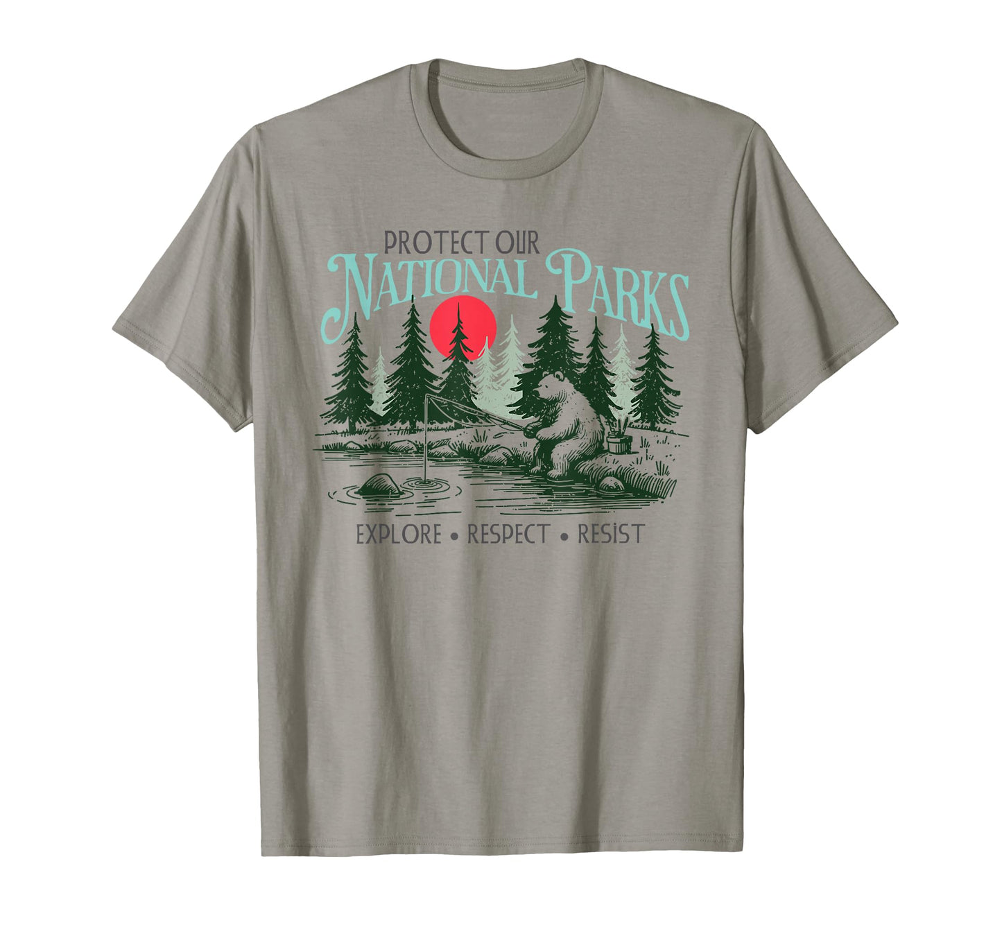 Retro Resist Protect Our National Parks Funny Bear Graphic T-Shirt