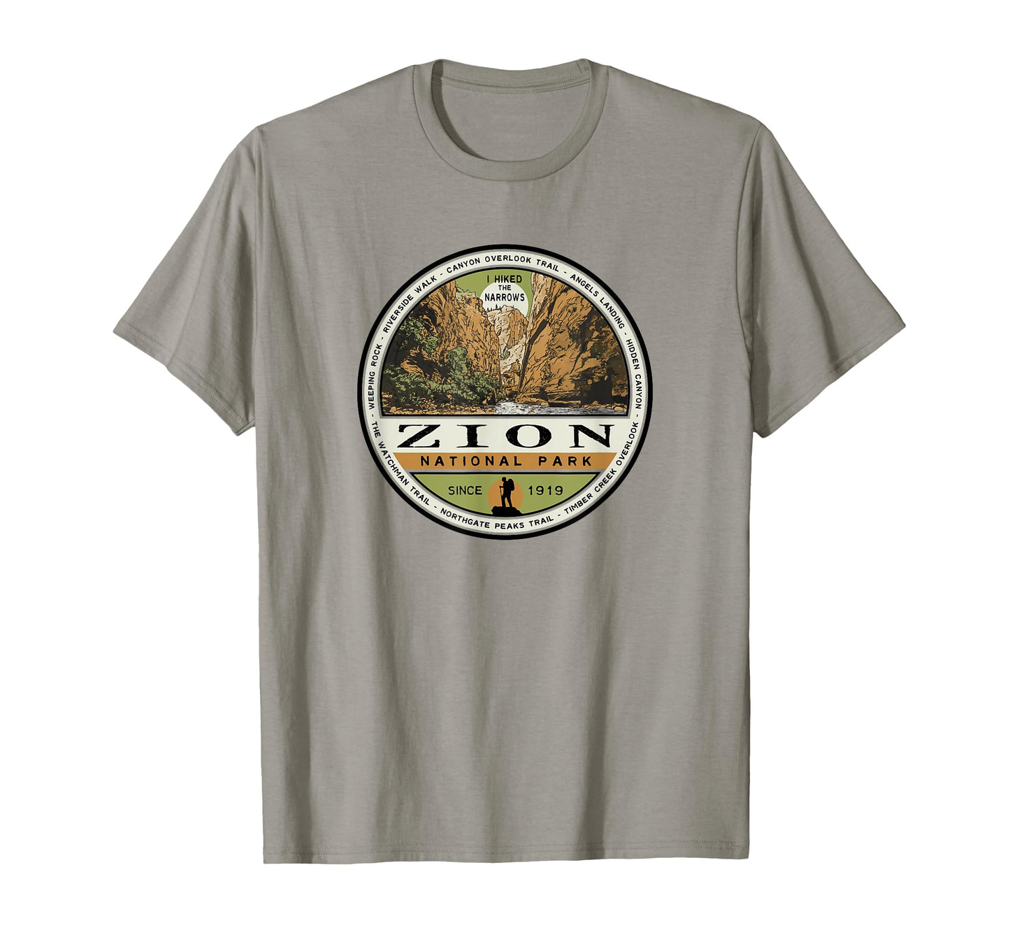 Zion National Park Destinations Retro Unisex-Adults Grey T-Shirt, Small