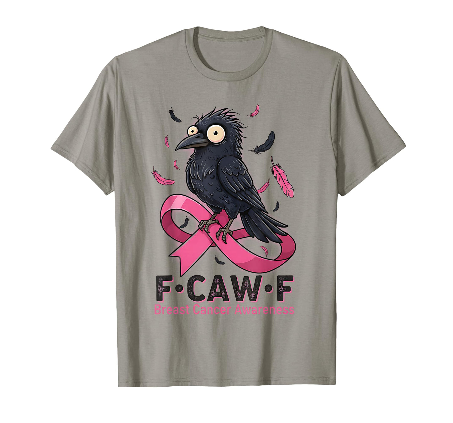 F-Caw-F Pink Ribbon Raven Moon Gothic Crow Breast Cancer T-Shirt