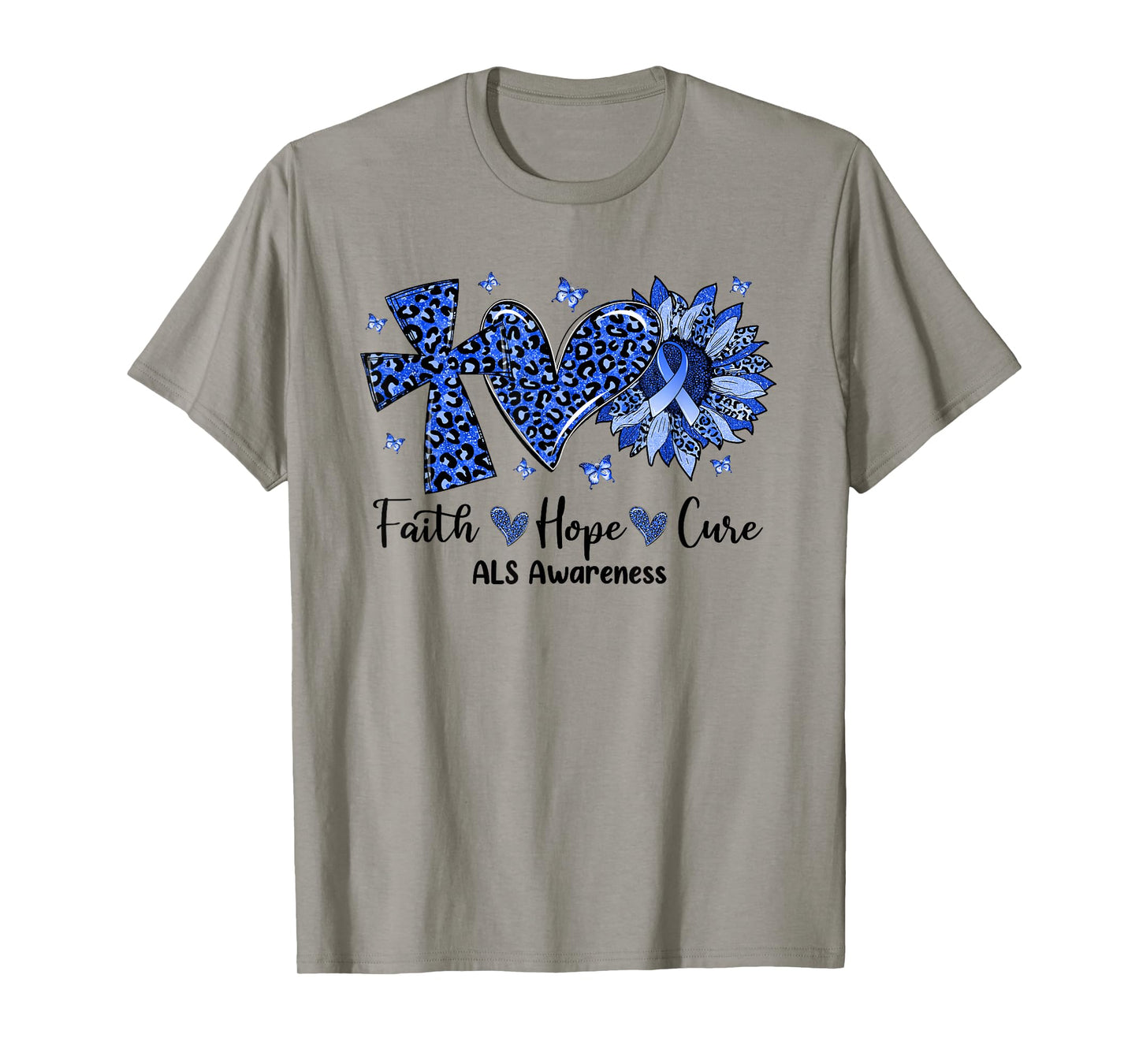 Faith Hope Cure Sunflower Leopard ALS Awareness T-Shirt