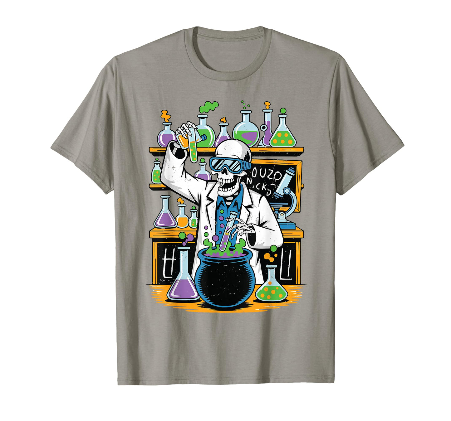 Skeleton Mad Scientist Science Teacher Halloween Costume T-Shirt