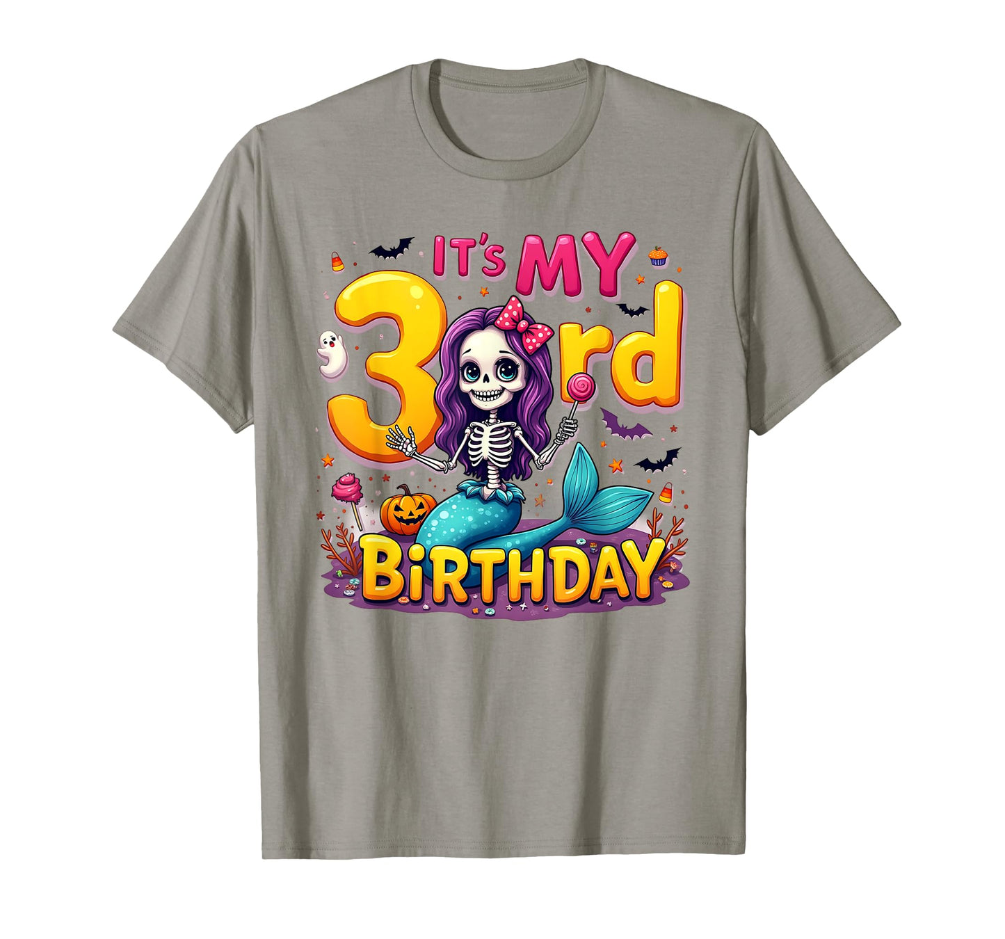 Kids It's My 3rd Birthday Girl Halloween Mermaid Skeleton T-Shirt