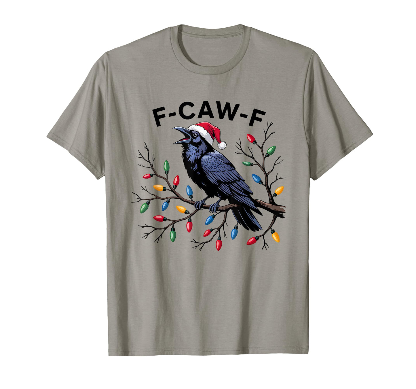 Black Crow F-Caw-F Funny Retro Christmas Lights Santa hat T-Shirt