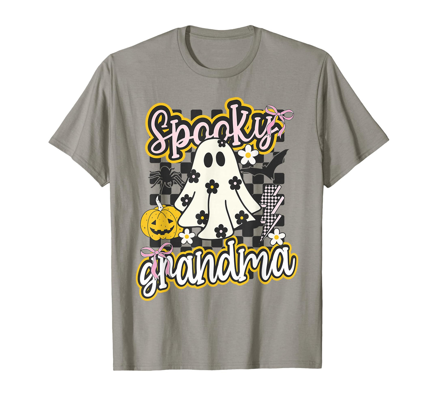 Spooky Grandma Groovy Preppy Halloween Ghost Checkered T-Shirt