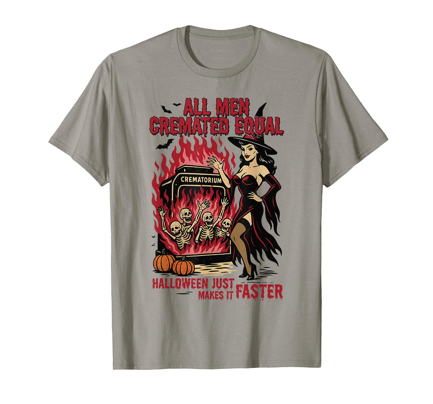 All Men are Cremated Equal Funny Halloween Witch Skeleton T-Shirt