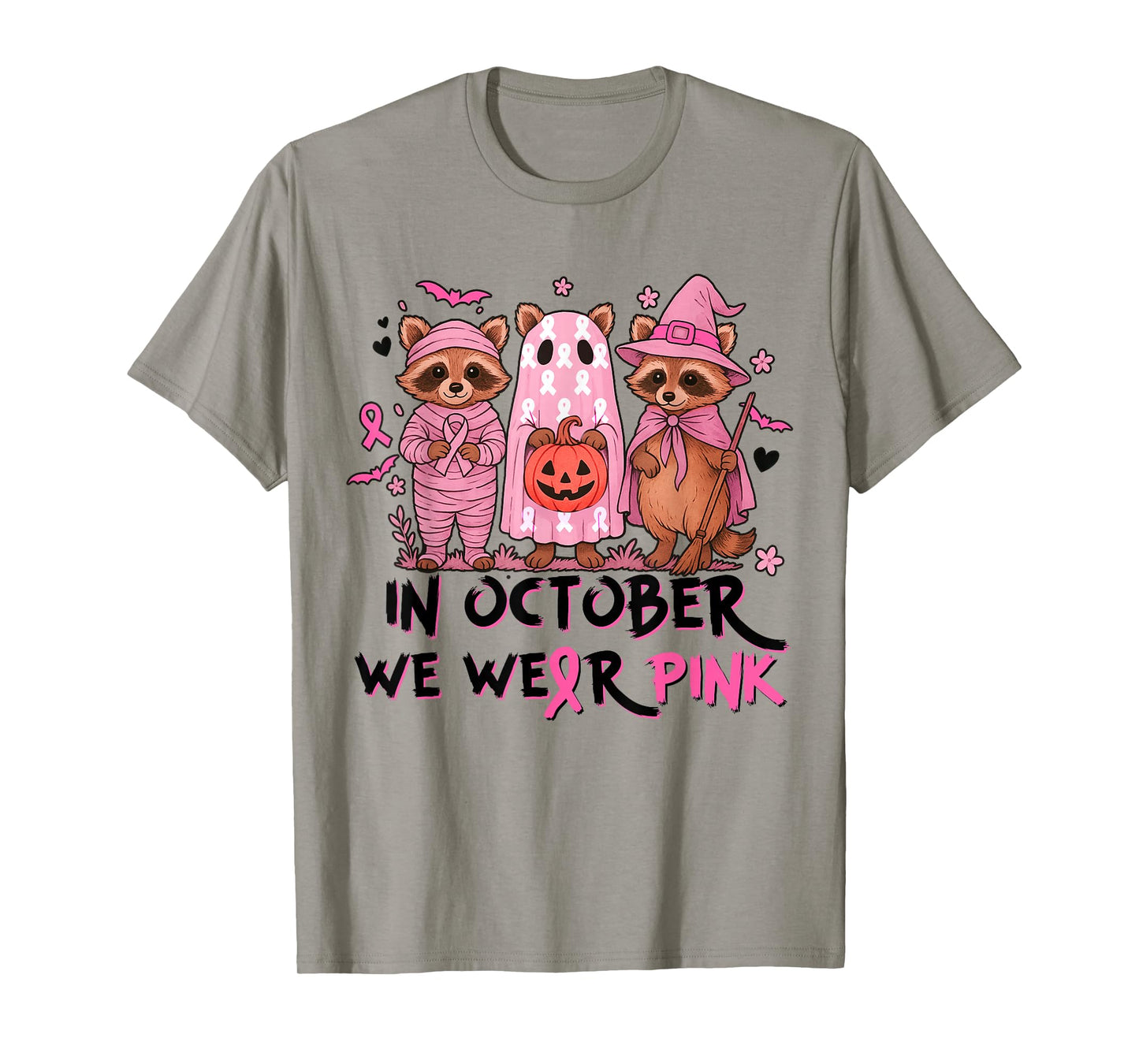 Racoon Halloween Pink Breast Cancer Awareness Men Womens Kid T-Shirt