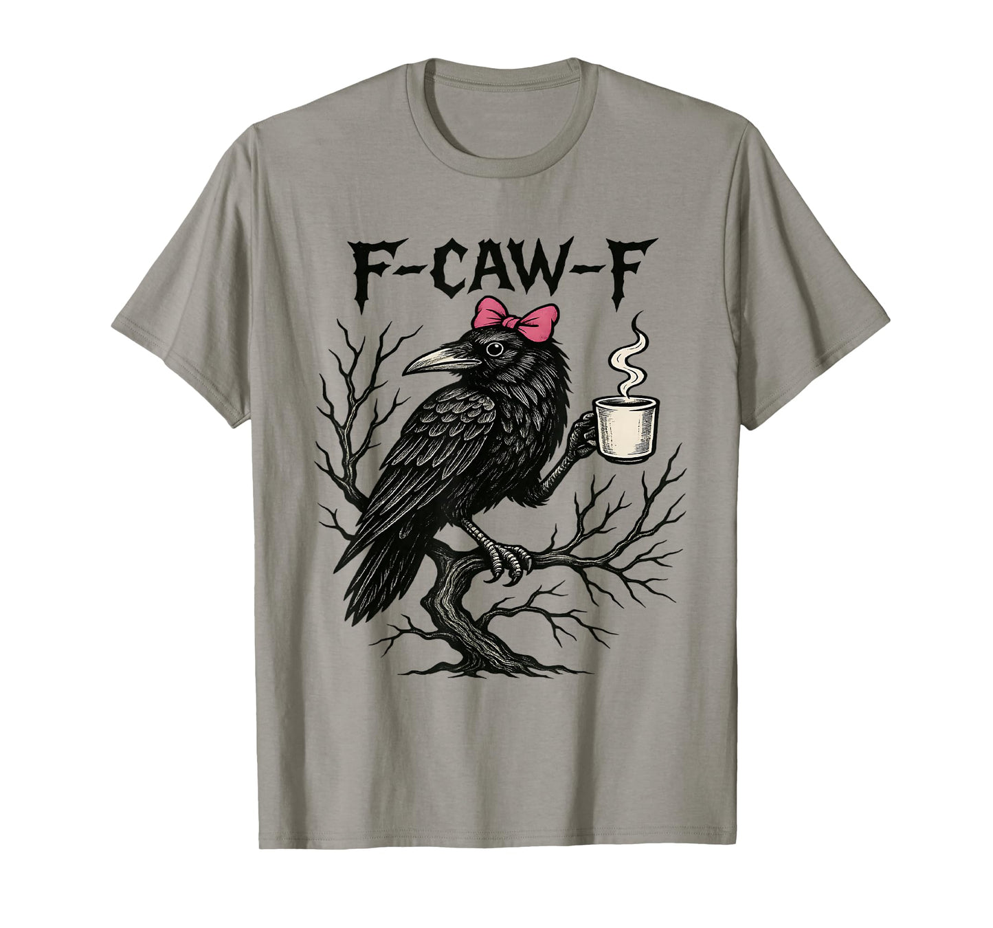 Black Crow Skull F-Caw-F Funny Retro Coquette Bow Halloween T-Shirt