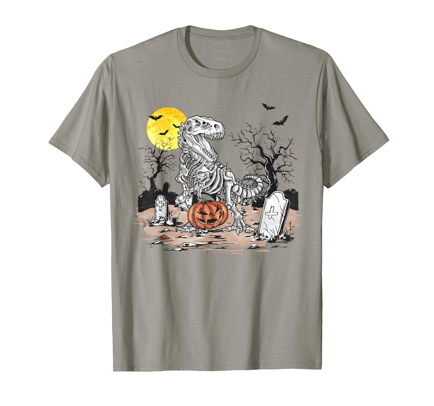 Retro Halloween Boys Dinosaur Skeleton Scary Pumpkin Moon T-Shirt