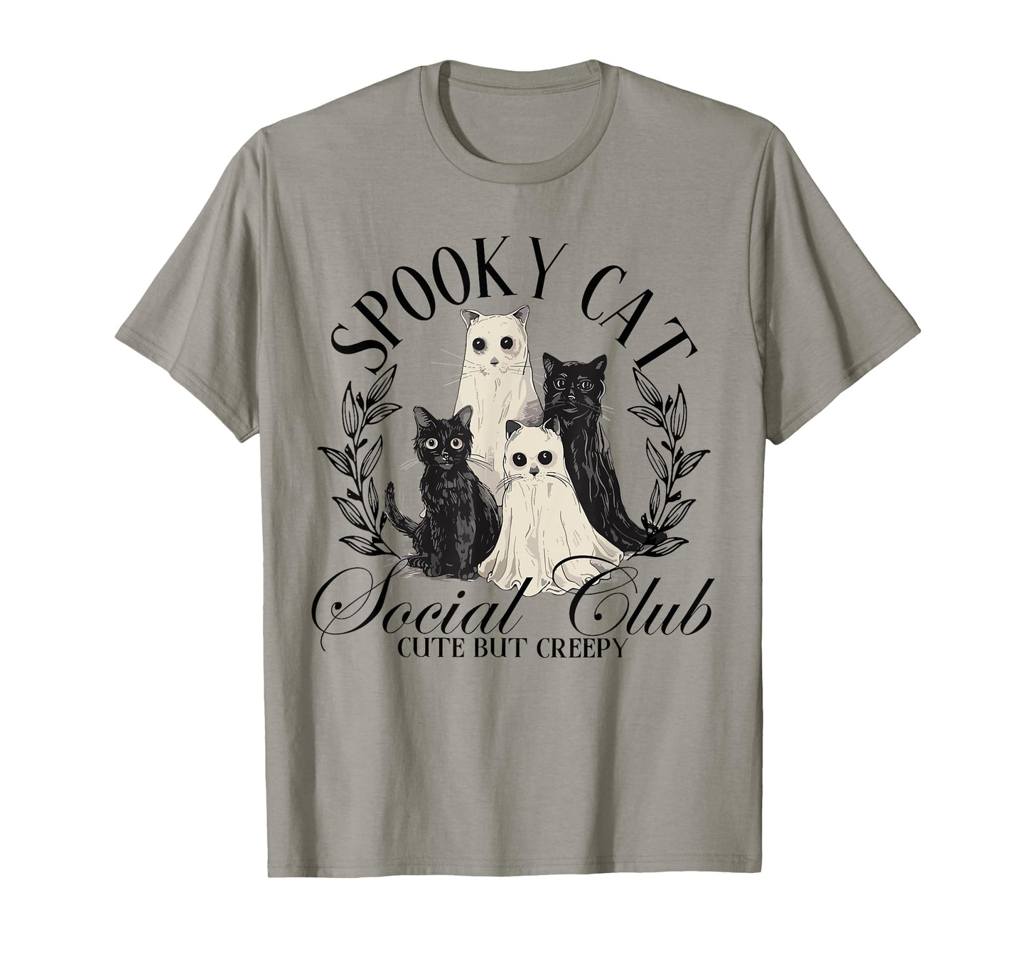 Spooky Cat Social Club Ghost Cat Halloween Gothic Black Cat Men Women Kids T-Shirt