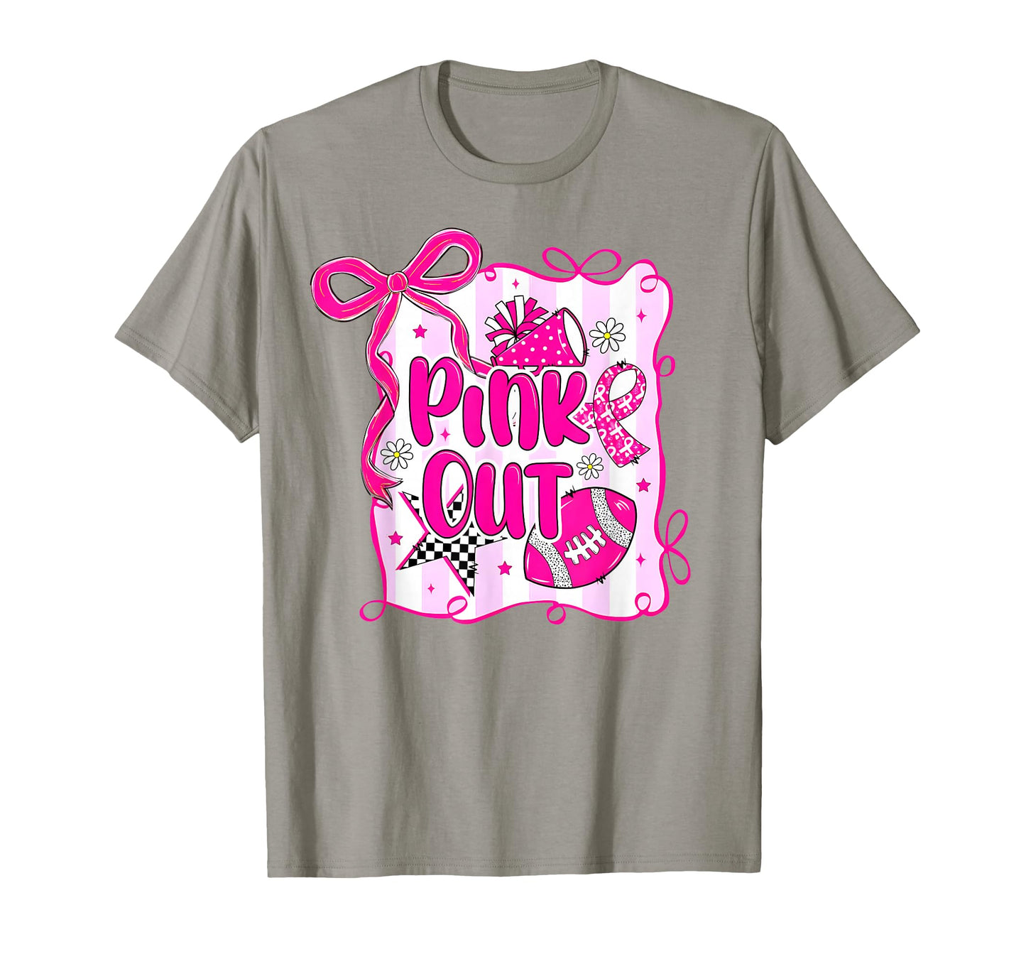 Pink Out Breast Cancer Football Coquette Bow Mom Girls Women T-Shirt