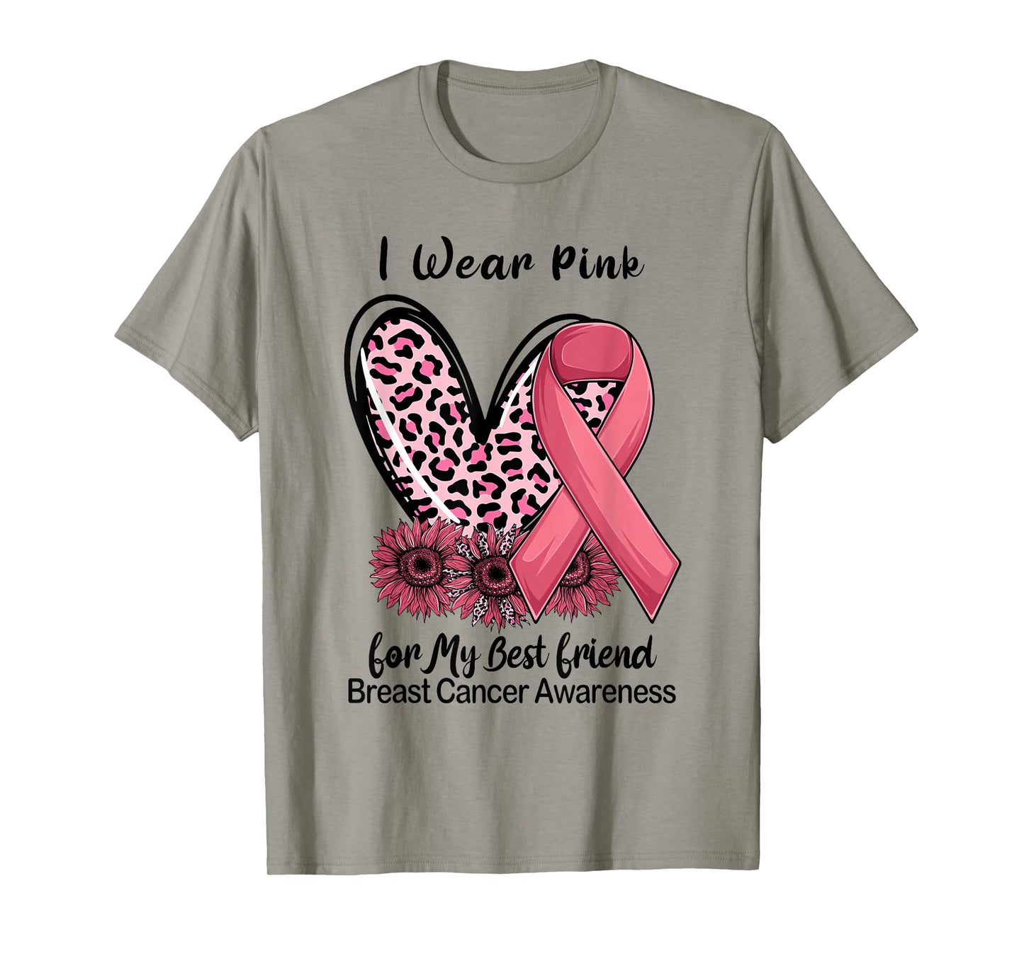 I Wear Pink For My Best Friend Ribbon Leopard Heart T-Shirt