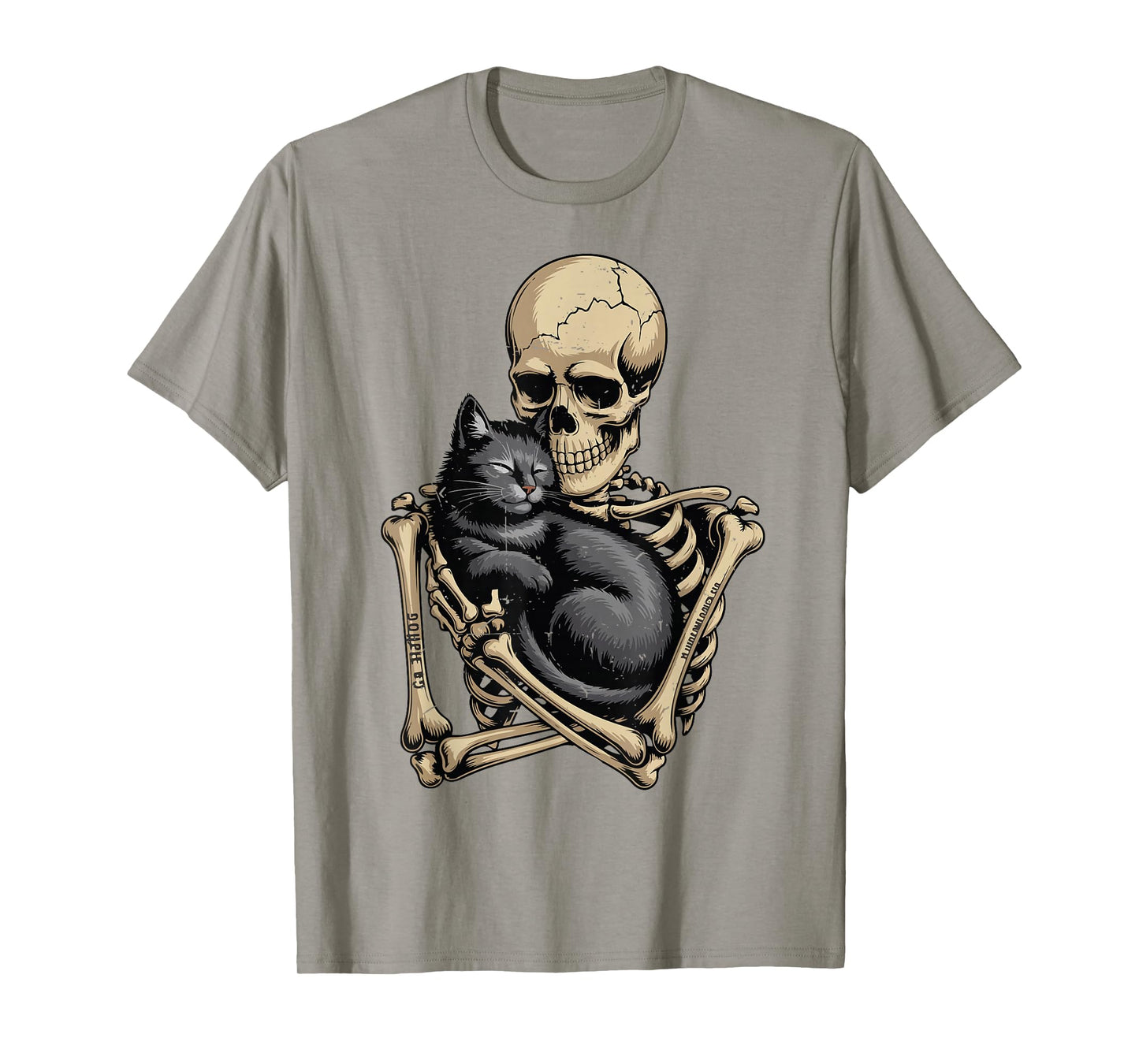 Skeleton Hugging Cat Halloween Funny Black Cat Lover Dad Mom T-Shirt