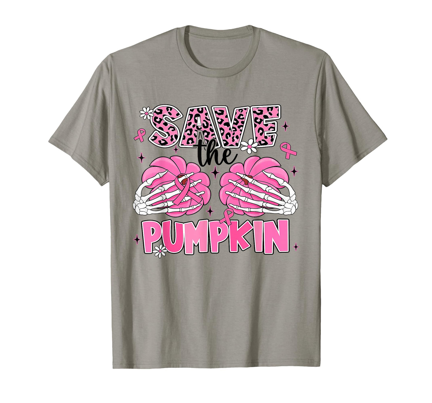 Save The Pumpkins Breast Cancer Awareness Skeleton Halloween T-Shirt
