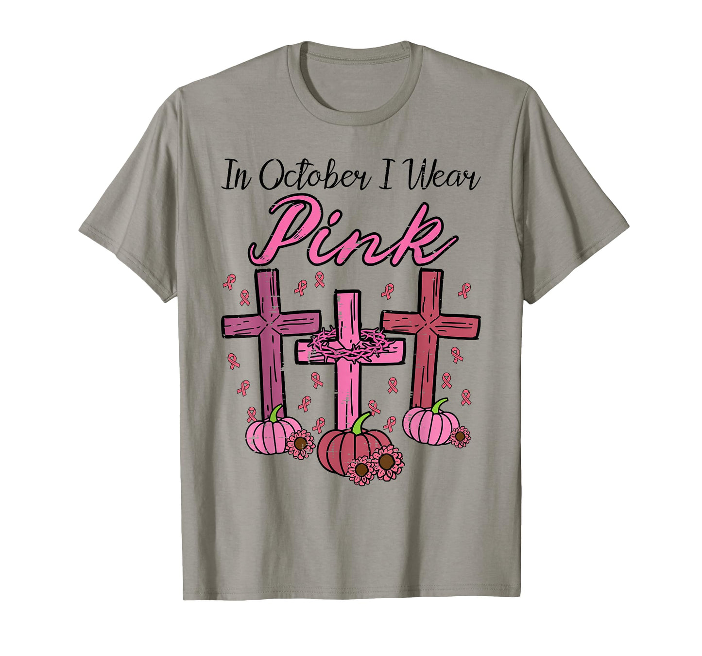 Breast Cancer Cross Pumpkin October Wear Pink Women Men Kids T-Shirt