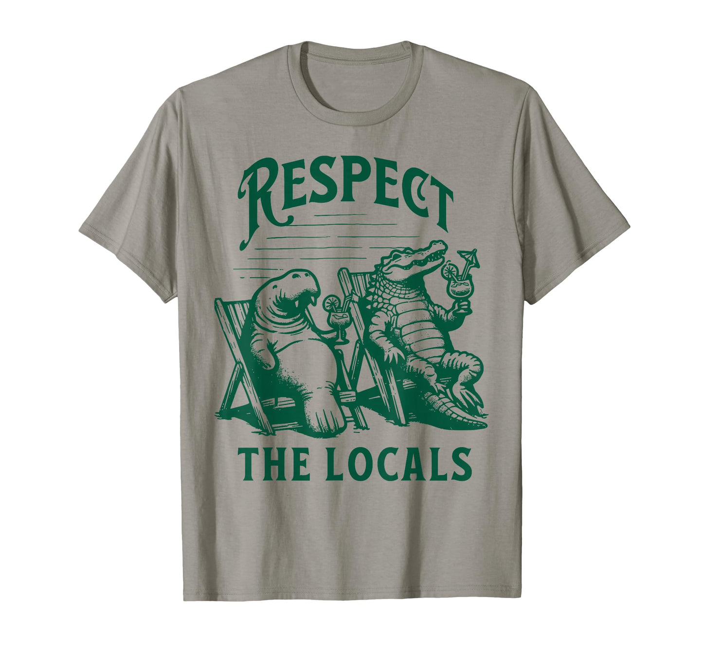 Vintage Florida Respect The Locals Nature Manatee Crocodile T-Shirt