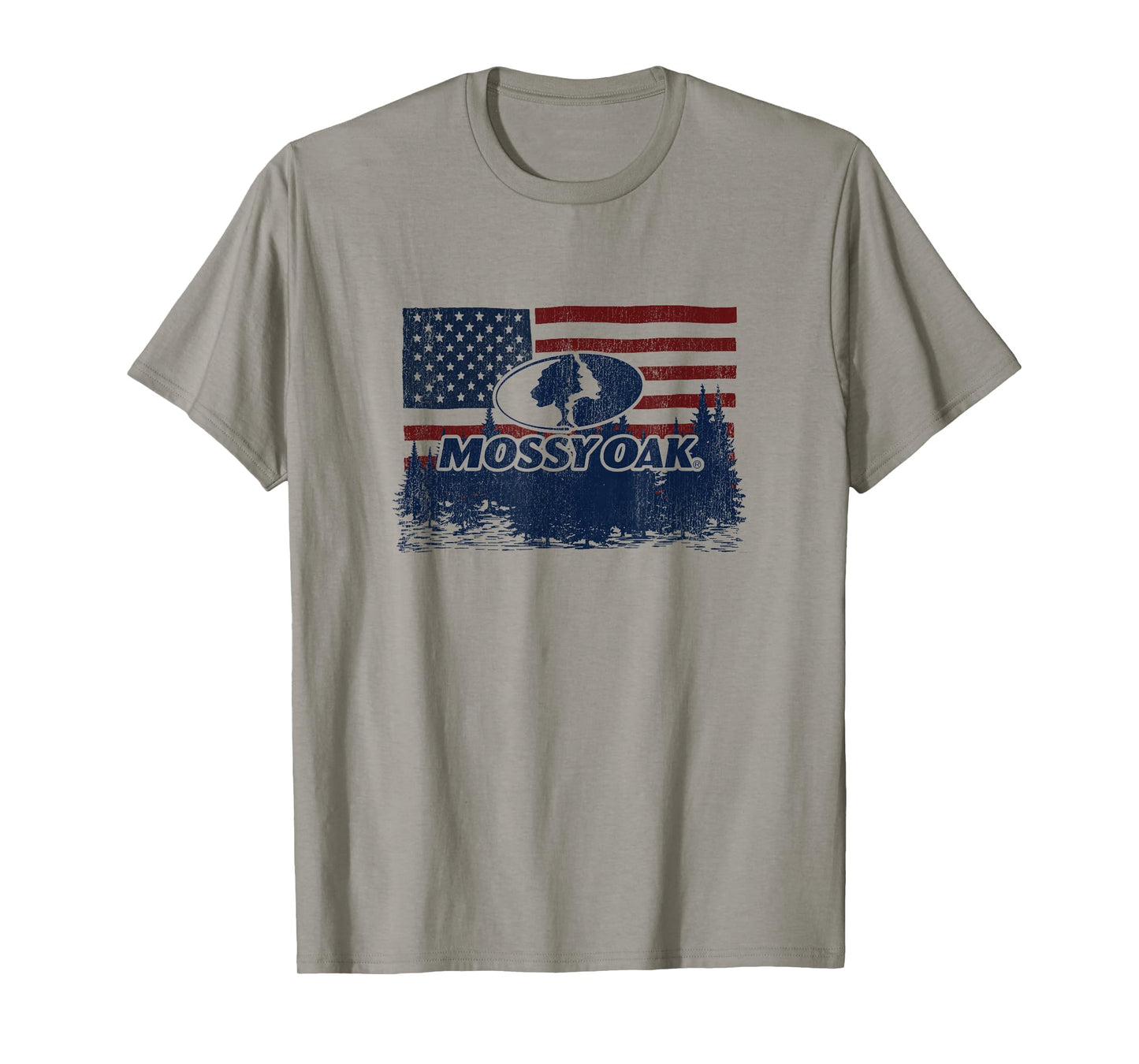 Mossy Oak 4th Of July American Flag Forest Distressed Logo T-Shirt