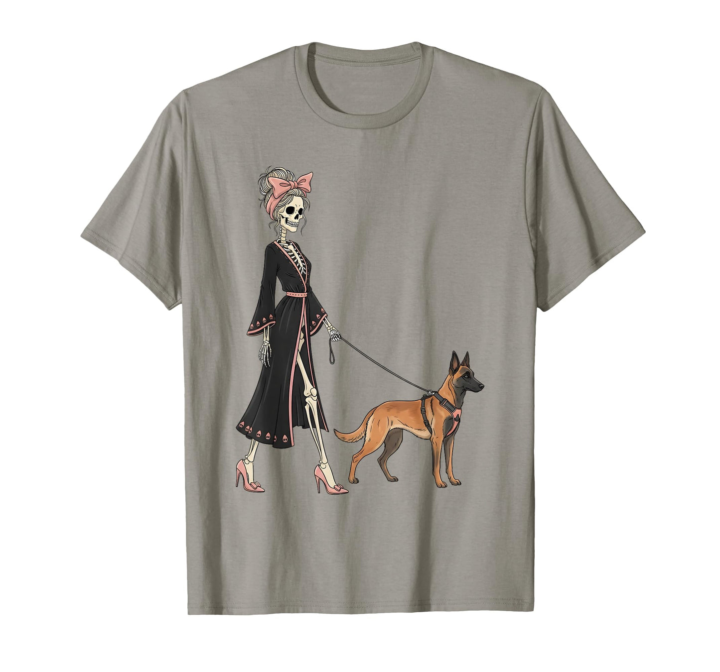 Skeleton Belgian Malinois Dog Walking Halloween Women T-Shirt