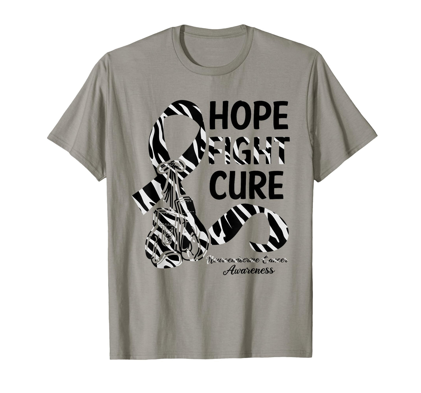 Hope Fight Cure Zebra Ribbon Neuroendocrine Cancer Awareness T-Shirt