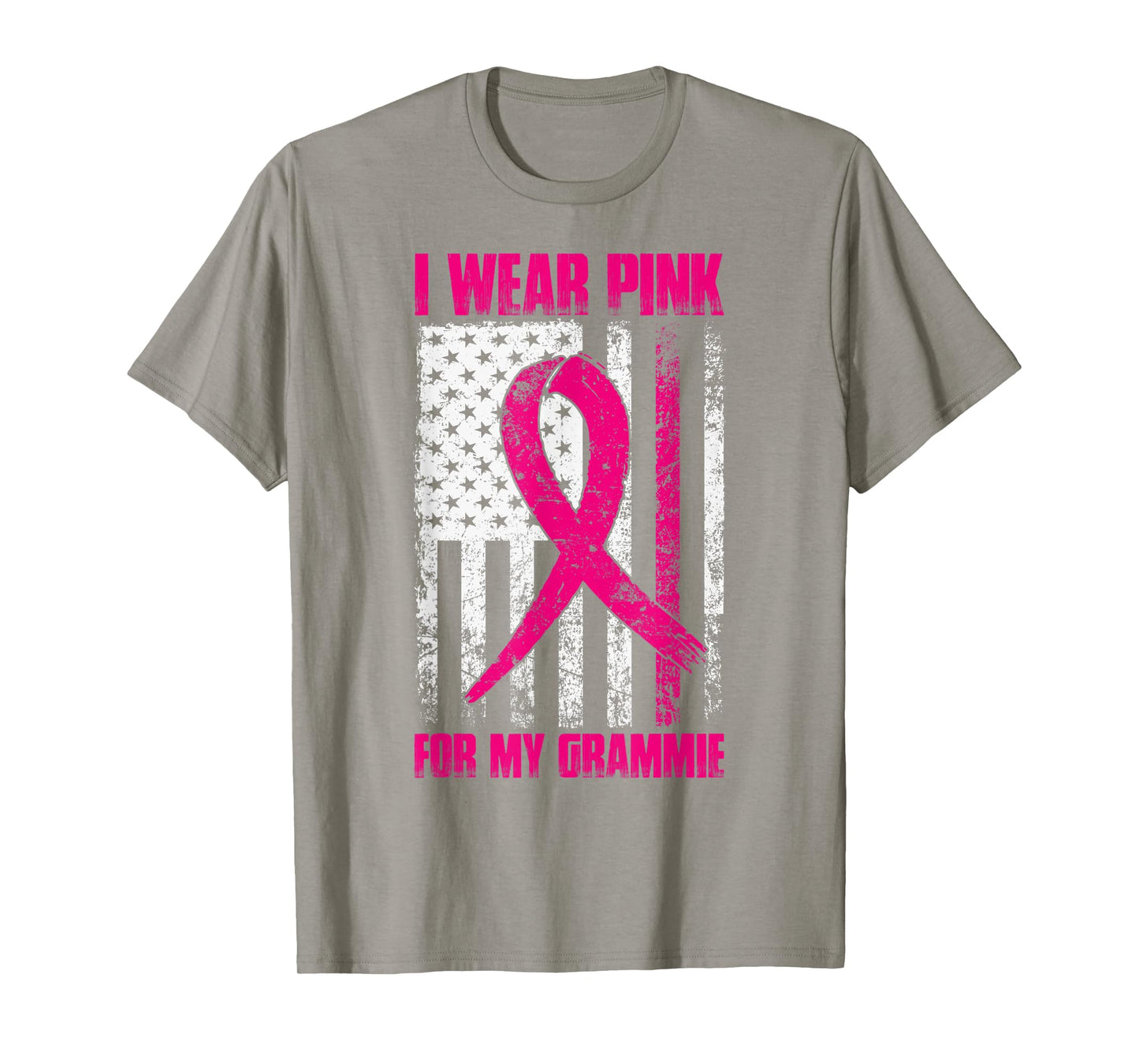 I Wear Pink For My Grammie Breast Cancer Awareness USA Flag T-Shirt