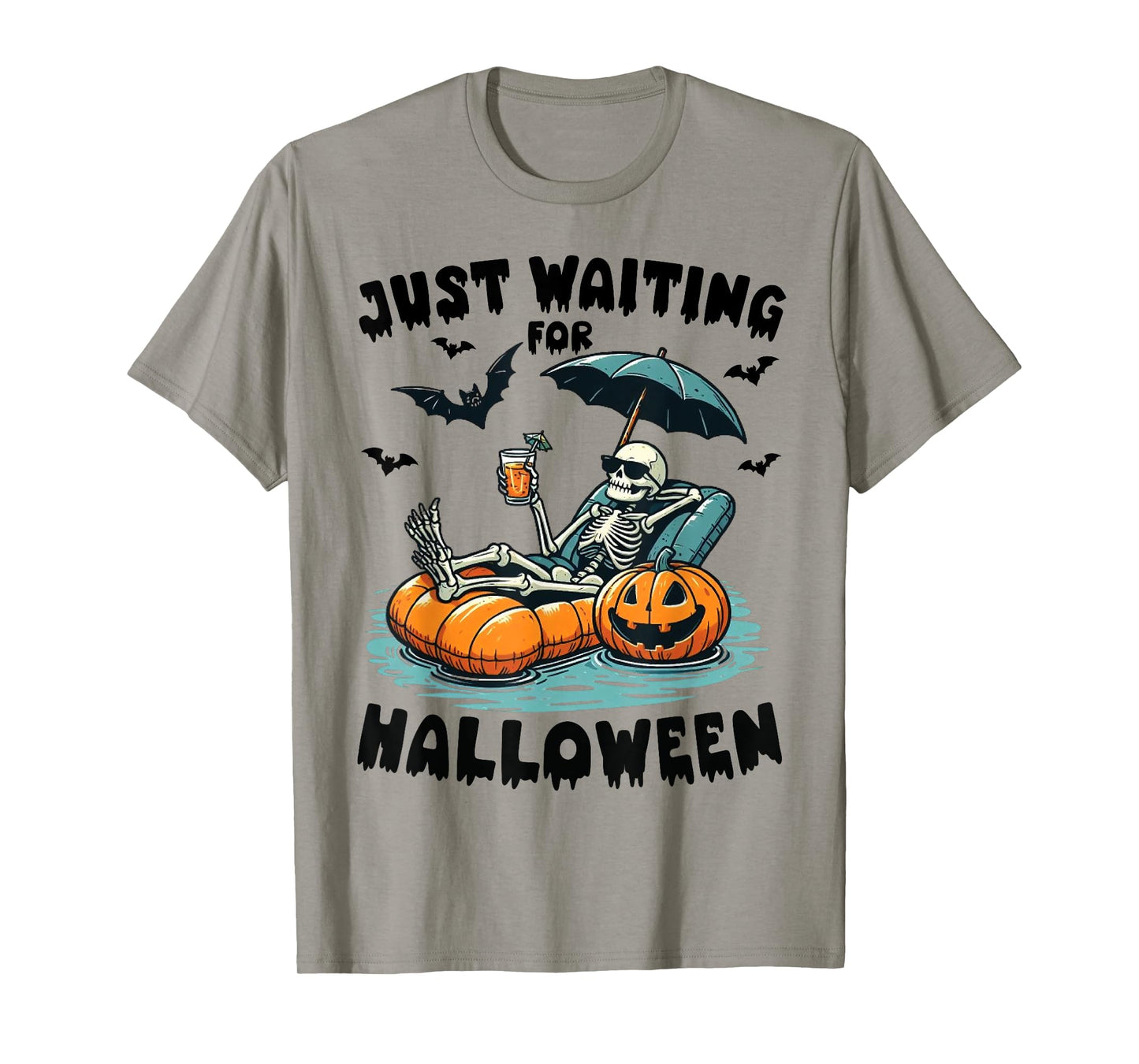 Funny Just Waiting For Halloween Skeleton Spooky Vibe Summer T-Shirt