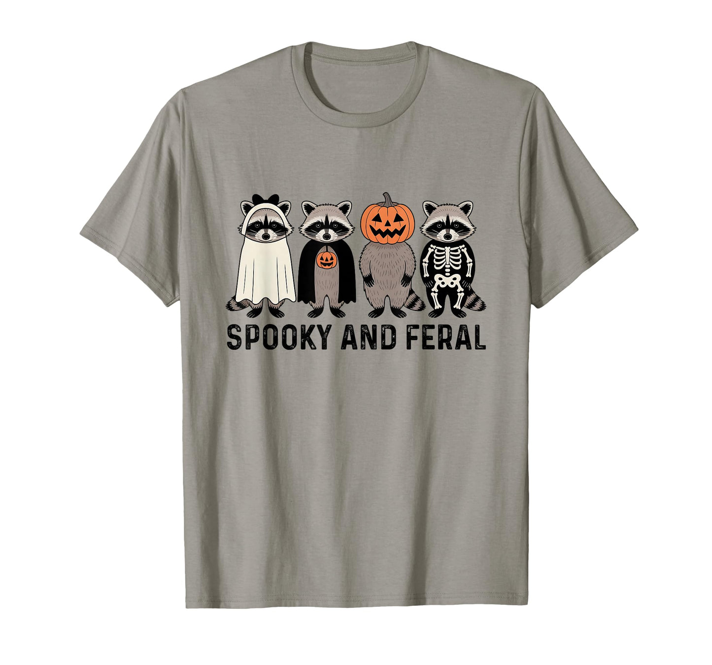 Spooky and Feral Girl Funny Halloween Cute Raccoon Men Women T-Shirt