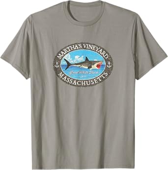 JCombs: Martha's Vineyard, MA, Great White Shark and Sea T-Shirt