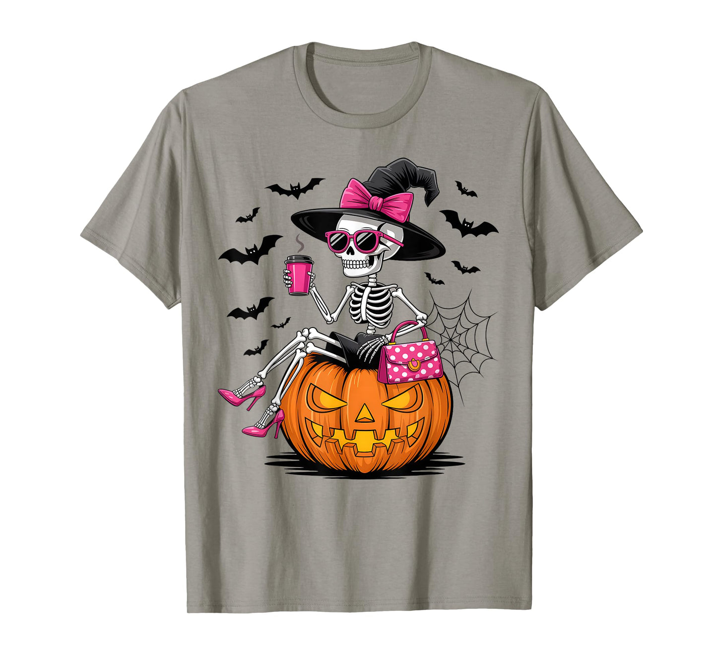 Cute Skeleton Drinking Coffee Lover Halloween Costumes Women T-Shirt
