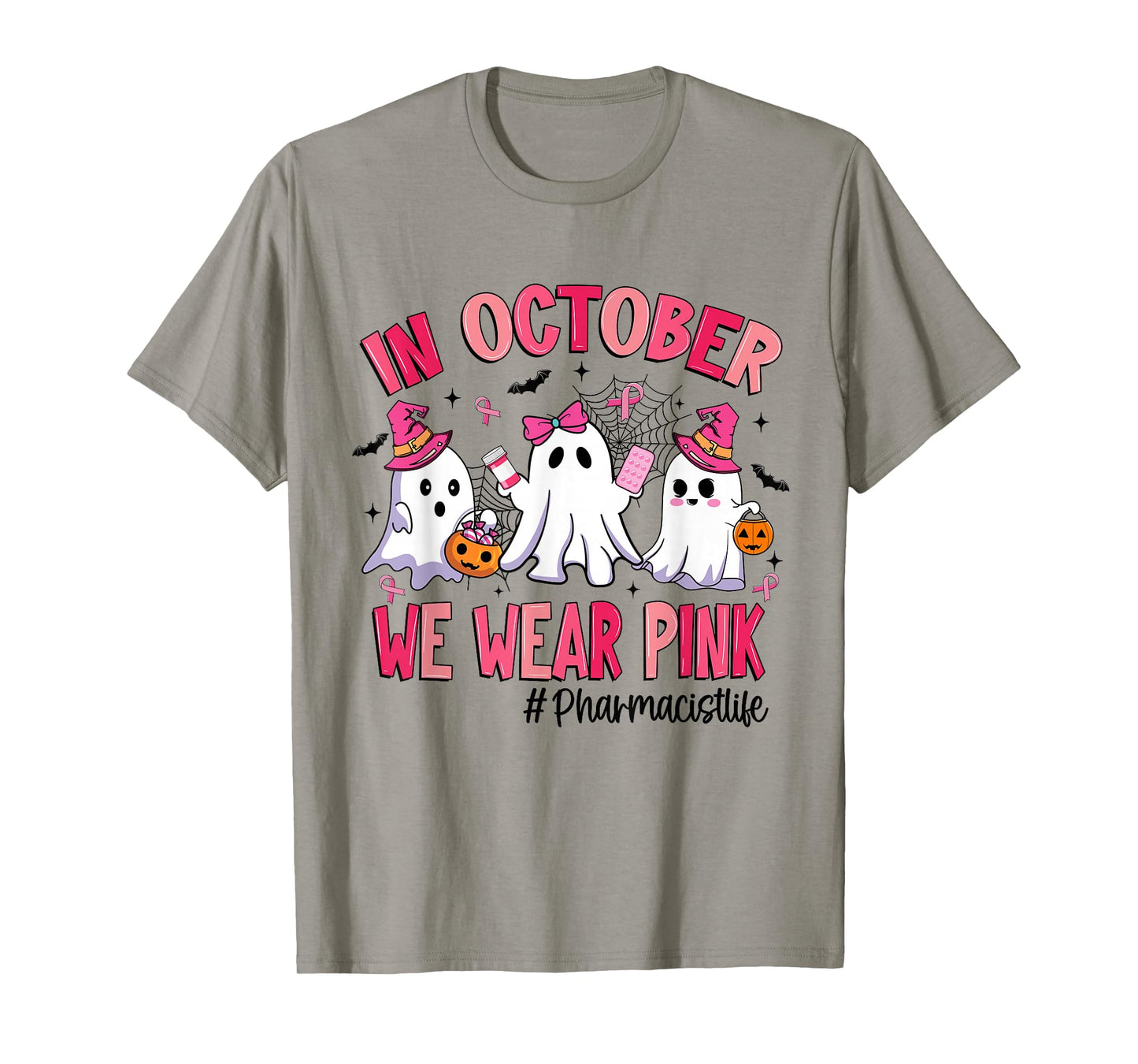 in October We Wear Pink Pharmacist Life Breast Cancer T-Shirt