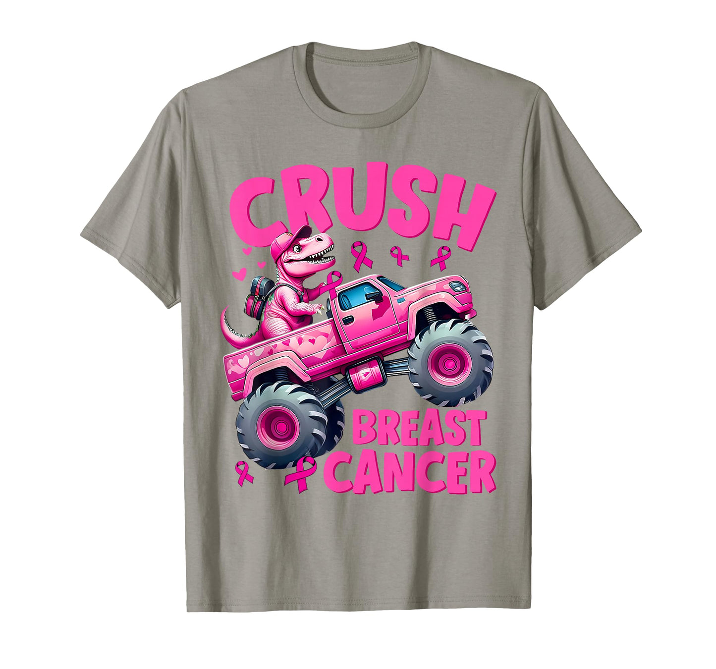 Crush Breast Cancer Pink T-Rex Dinosaur Monster Truck Boys T-Shirt