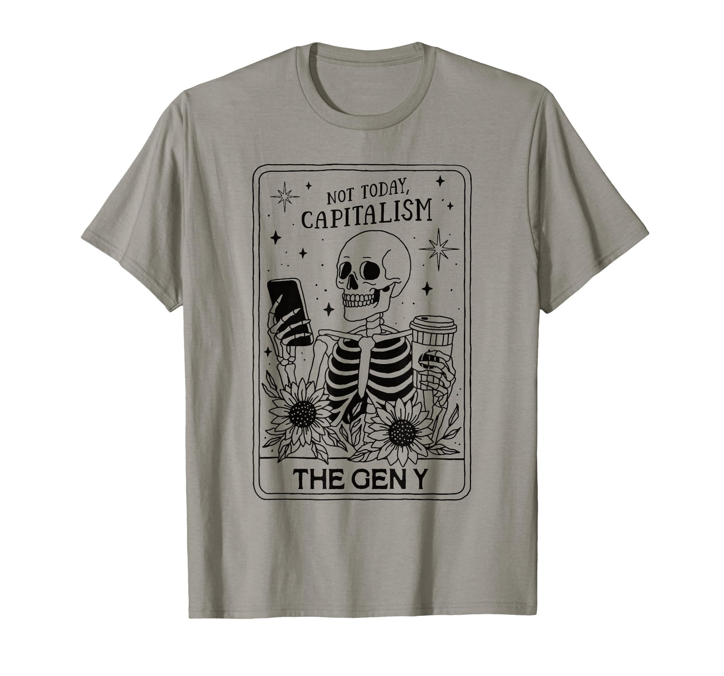 Not Today Capitalism Skeleton Funny Gen Y Anti Work Retro T-Shirt