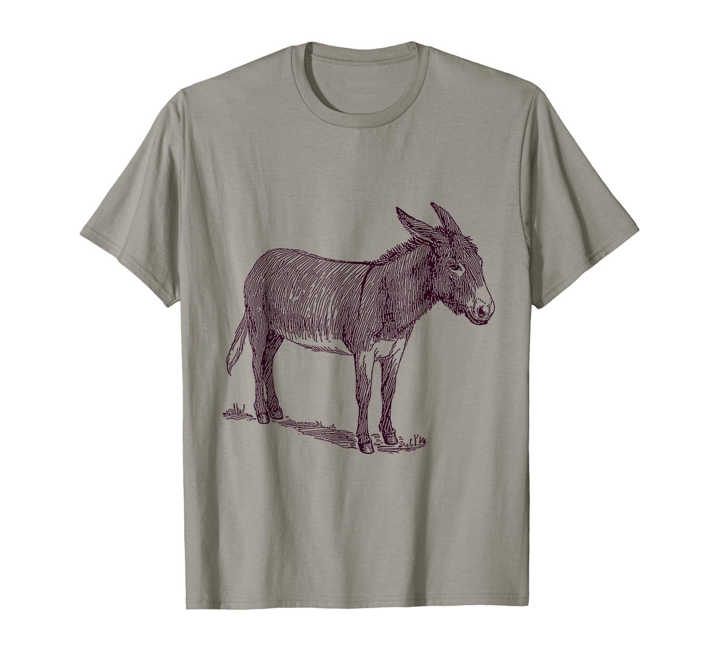 NaturalAnimalTees Donkey T-Shirt. Grey Unisex-Adults Classic Fit Cartoon T-Shirt. Small