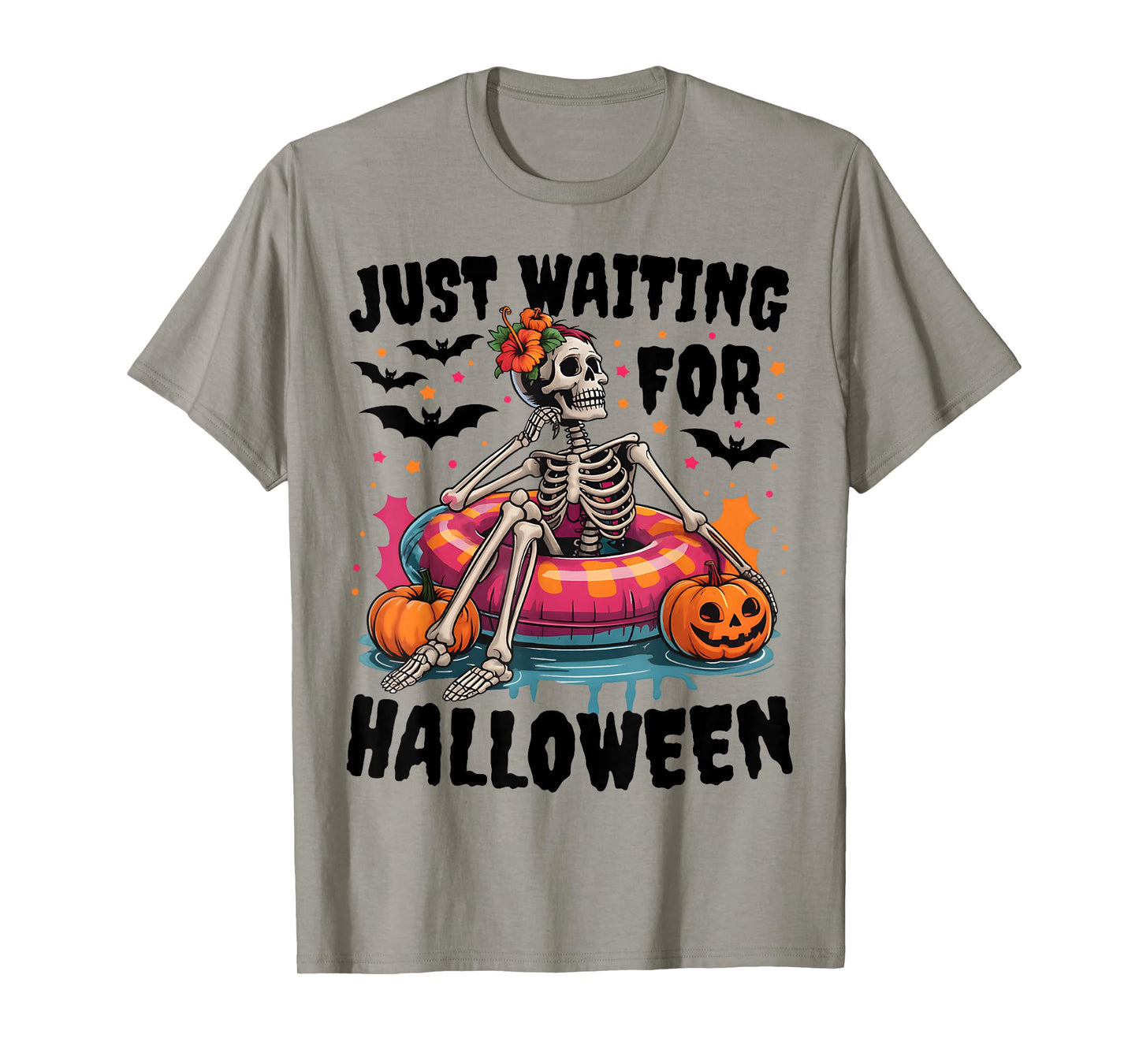 Spooky Summer Skeleton Just Waiting for Halloween Pumpkin T-Shirt