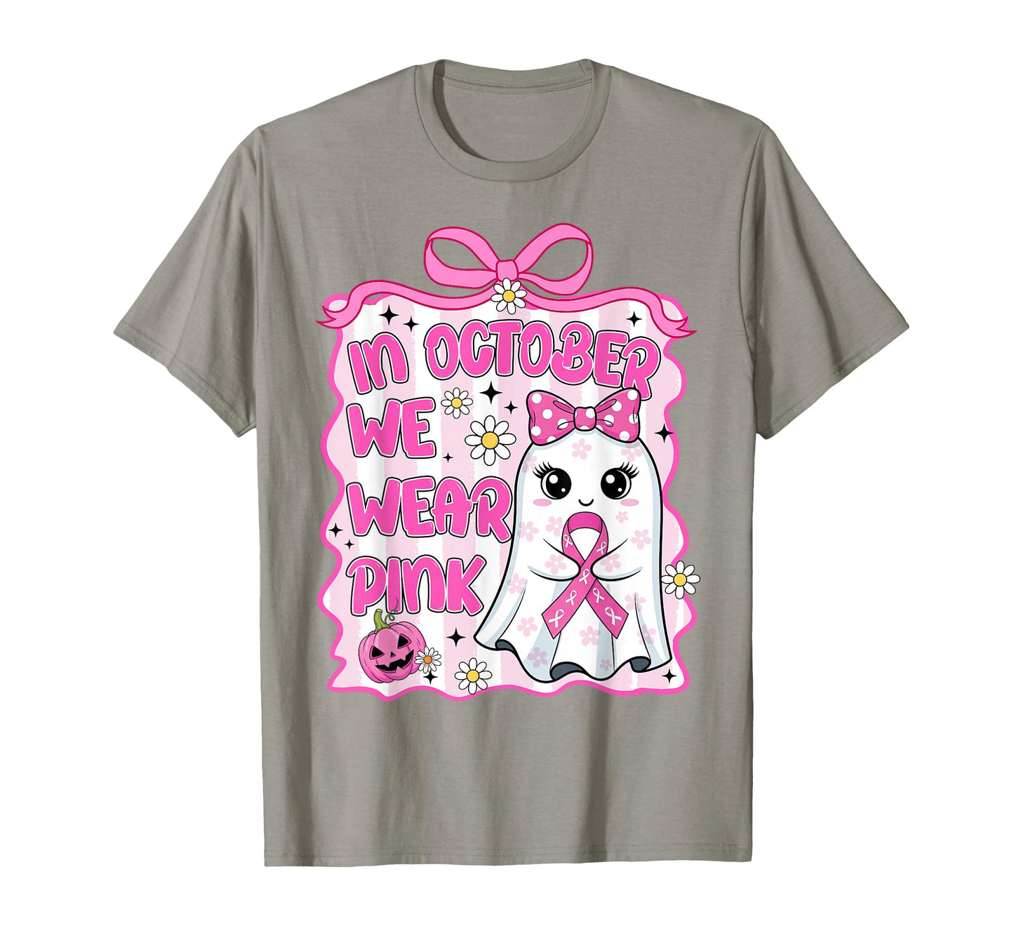 Girly in October We Wear Pink Breast Cancer Halloween Ghost T-Shirt