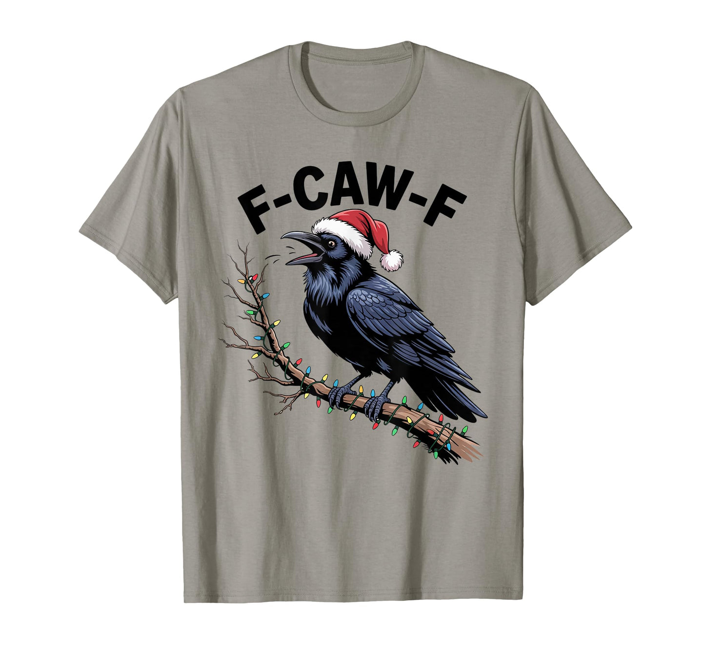Black Crow F-Caw-F Funny Retro Christmas Lights Santa hat T-Shirt